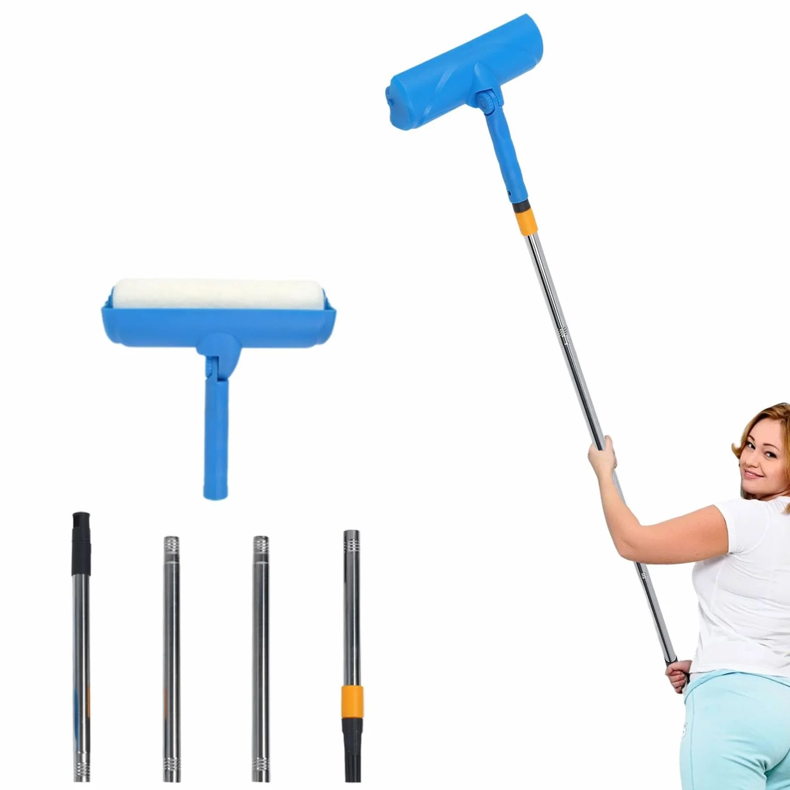 Rodillo de pintura de techo con protector de goteo, mango ajustable, cepillo reutilizable para pintura de ventana de jardín y garaje, herramienta eficiente y sin desorden