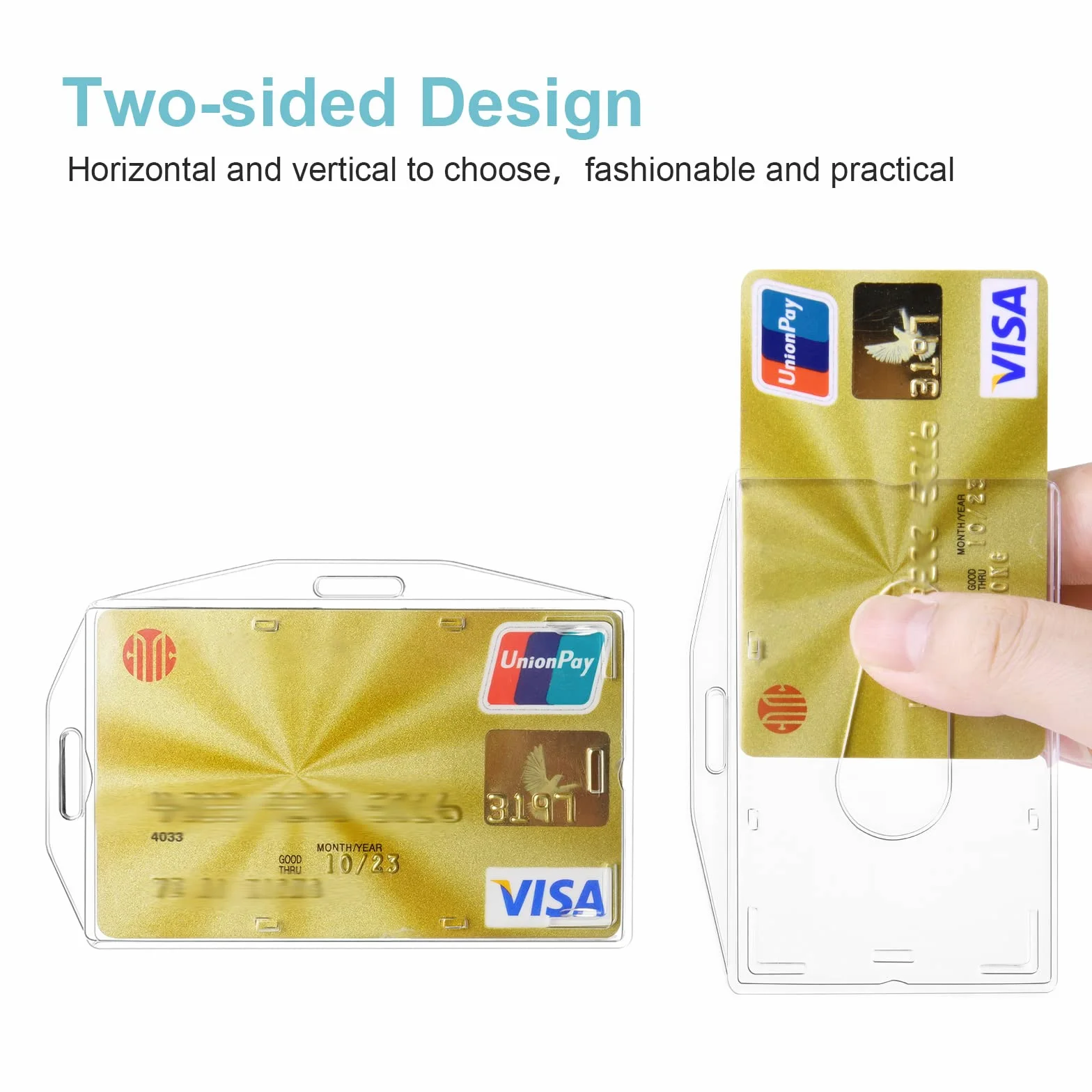Vicloon Badge Holder, 2 Plástico Duro Transparente, Tarjetas de Identificación Vertical y Horizontal, Protector con Ranura para el Pulgar