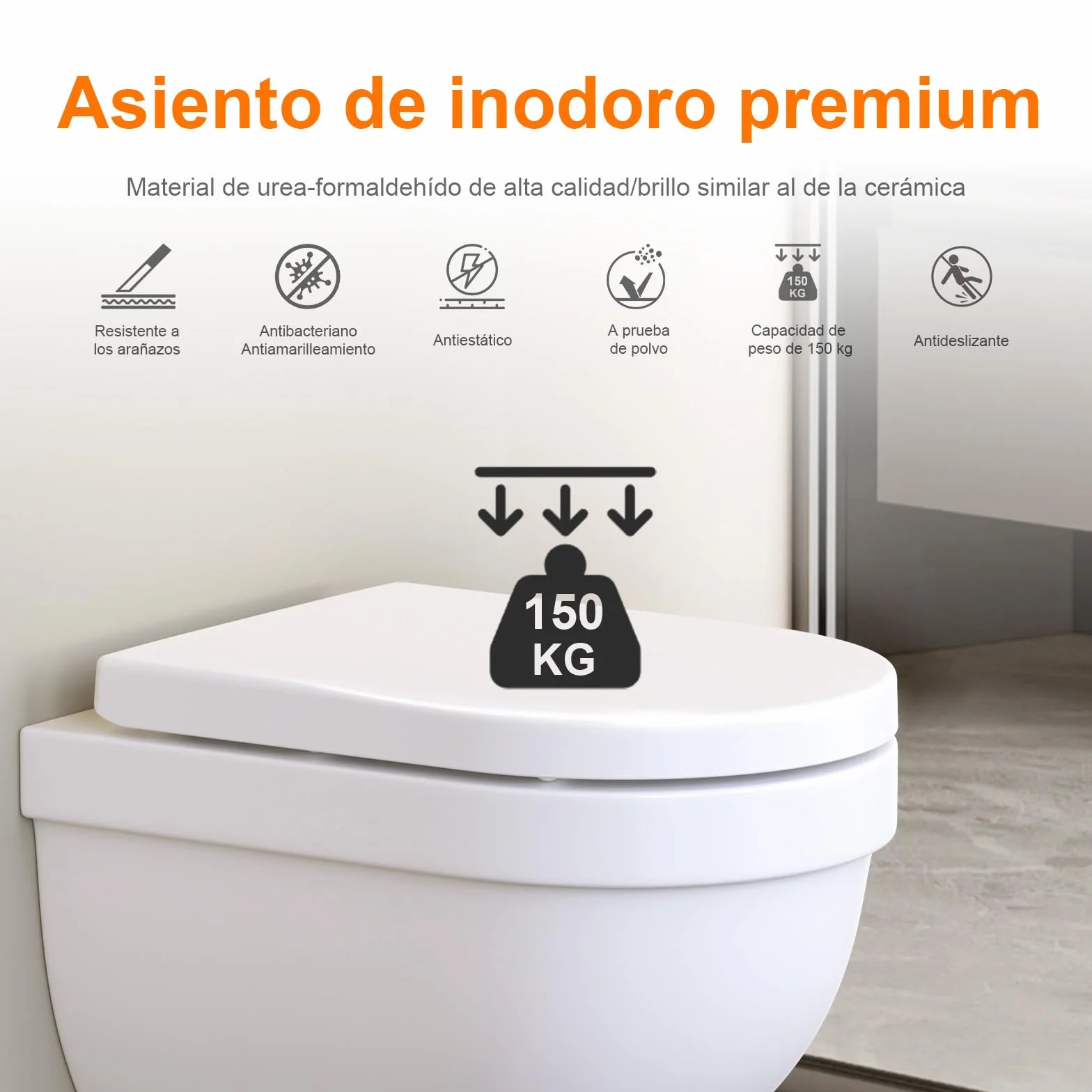 GRIFEMA Tapa WC Universal Premium UF Resin Efecto Cerámico Antibacteriana Cierre Suave Silencioso Liberación Rápida