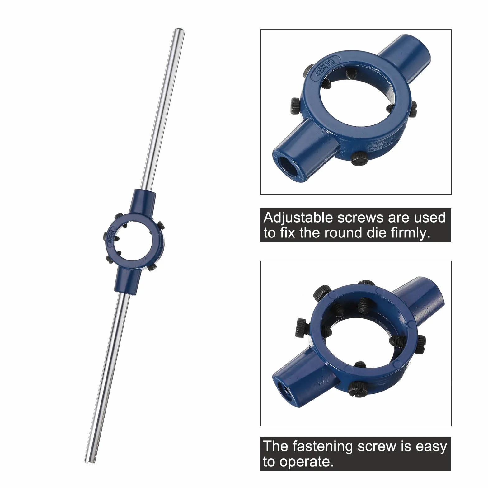 QUARKZMAN Manija de Llave de Troquel Redondo Ajustable de 45 mm (1.77") para Reparación de Roscas de Pernos (Ajuste de Troqueles Métricos M16-M20 / Troqueles de 45 mm de Diámetro Exterior)