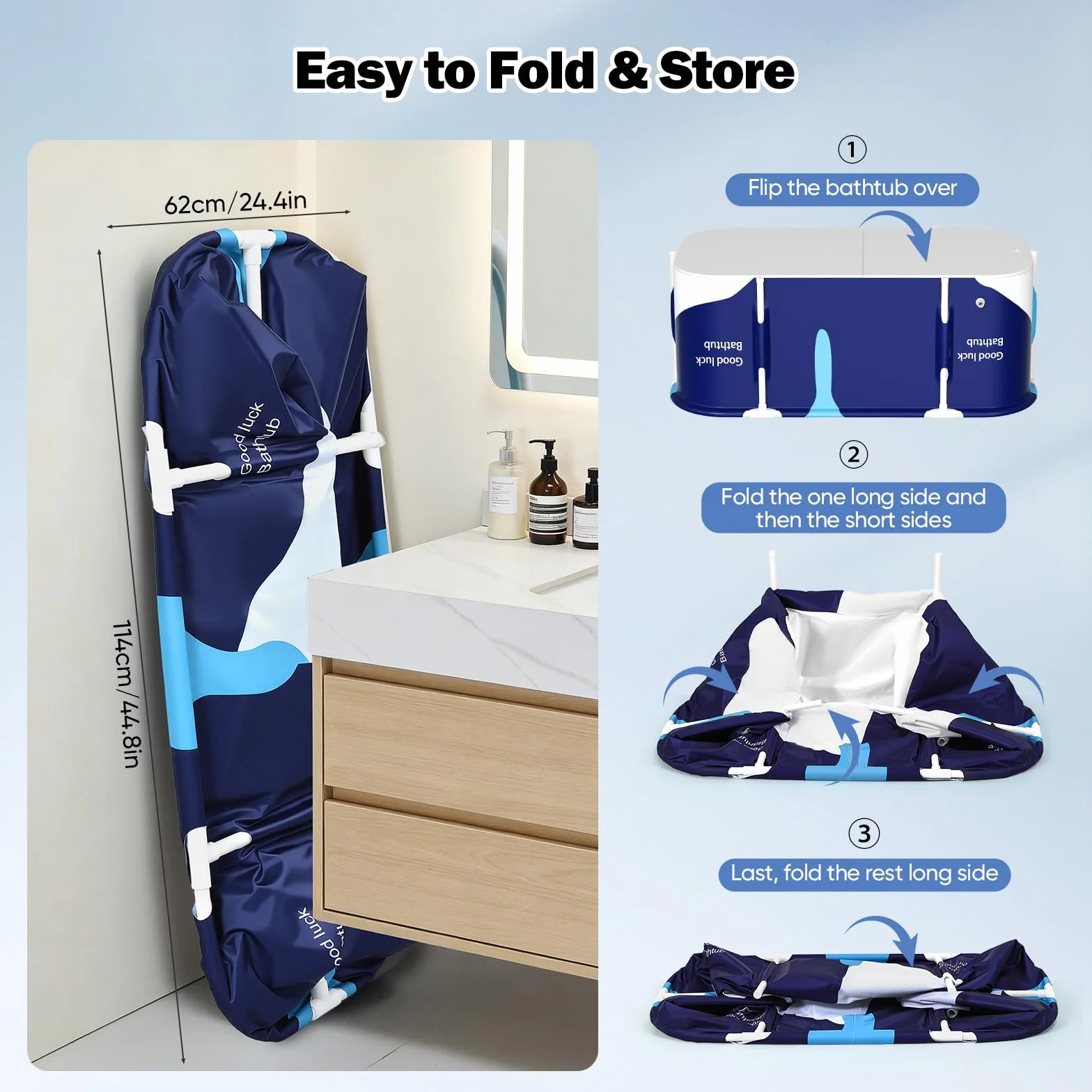 Bañera plegable para adultos, 5 capas, aislada, portátil, con asiento y respaldo acolchados, diseño de doble drenaje, ahorra espacio para baño caliente, baño frío y baño de burbujas