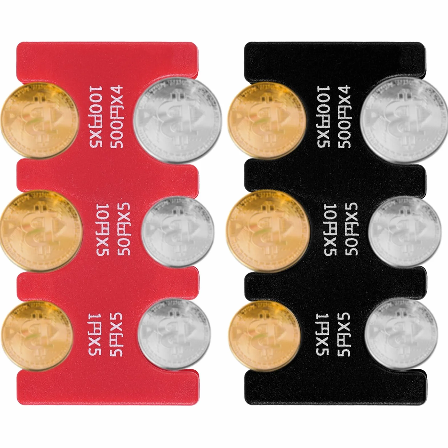 Dispensador de Monedas Rectangular de Plástico con 6 Ranuras, Estuche Rígido Portátil para Yenes Japoneses, Viajes y Coche (Rojo y Negro)