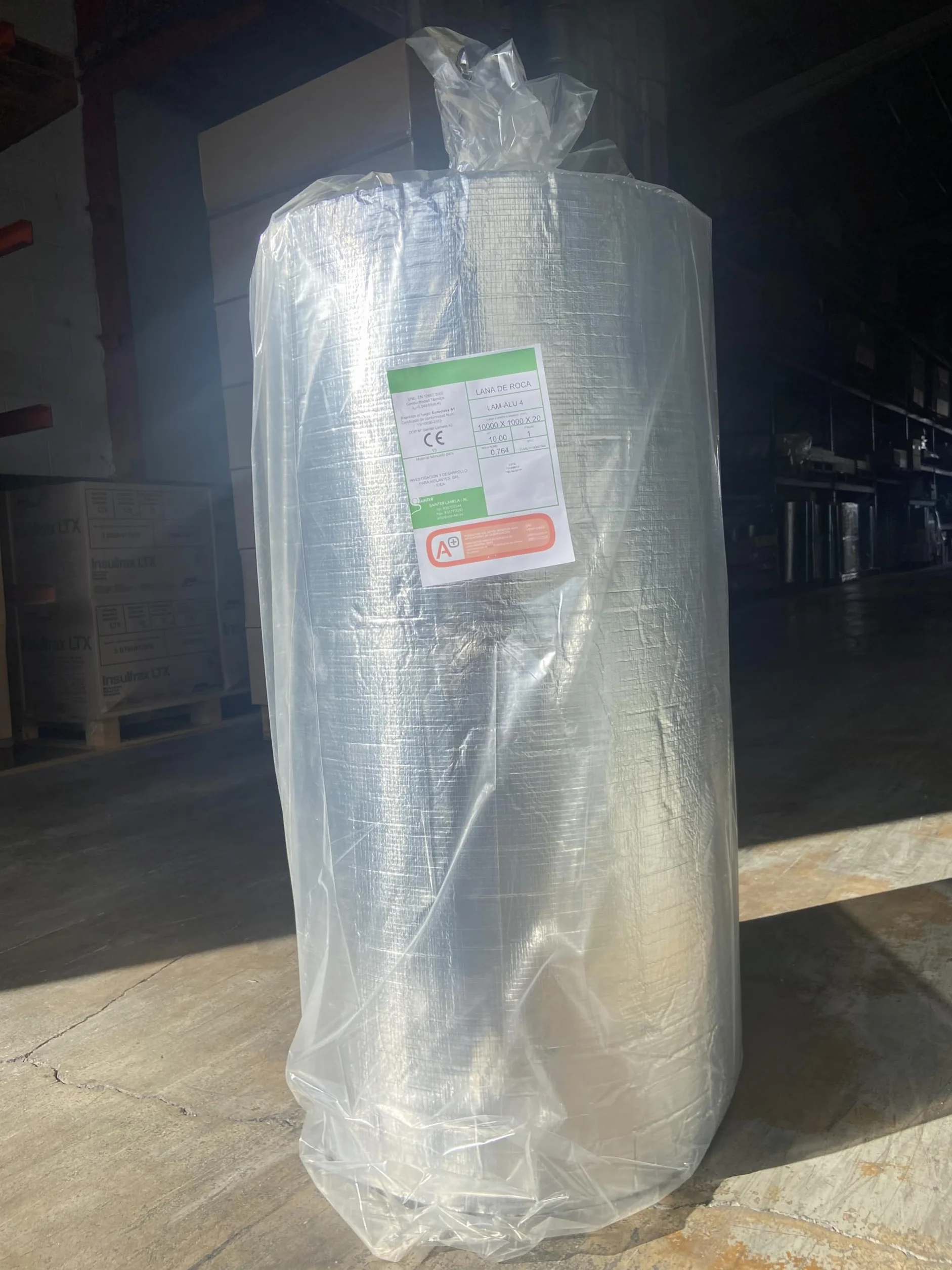 Sainter® Fieltro Lamela de Lana de Roca con Aluminio, 40 Kg/m³ Medidas 10000x1000x20mm Aislamiento Térmico y Acústico, Resistente al Fuego A1, para Tuberías y Conductos.