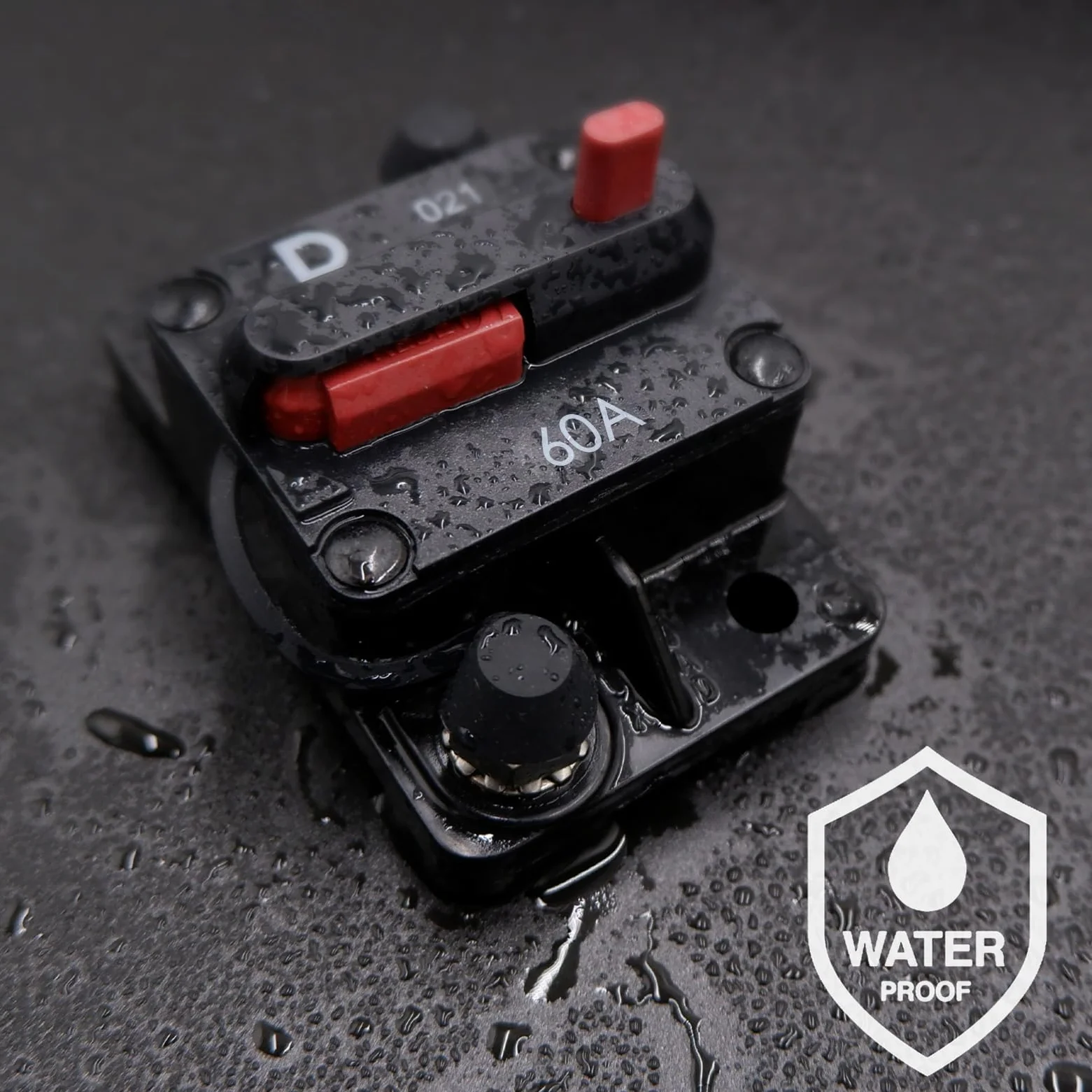 Disyuntor 60A 12–48V DC impermeable IP67 con LED indicador, desconectador de batería con reinicio manual y pernos 1/4", para coche, camper/RV, barco y sistema solar
