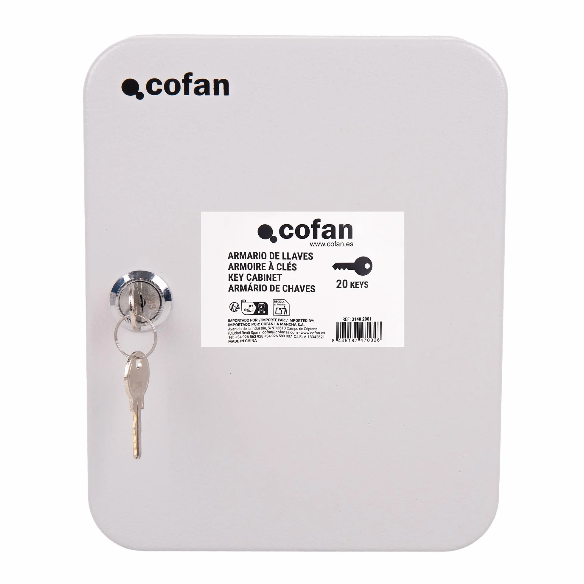 Cofan Armario para Llaves con Cerradura, Caja Fuerte de Seguridad de Acero, Incluye 2 Llaves y Kit de fijación, Instalación a la Pared, Adecuado para 20 Llaves