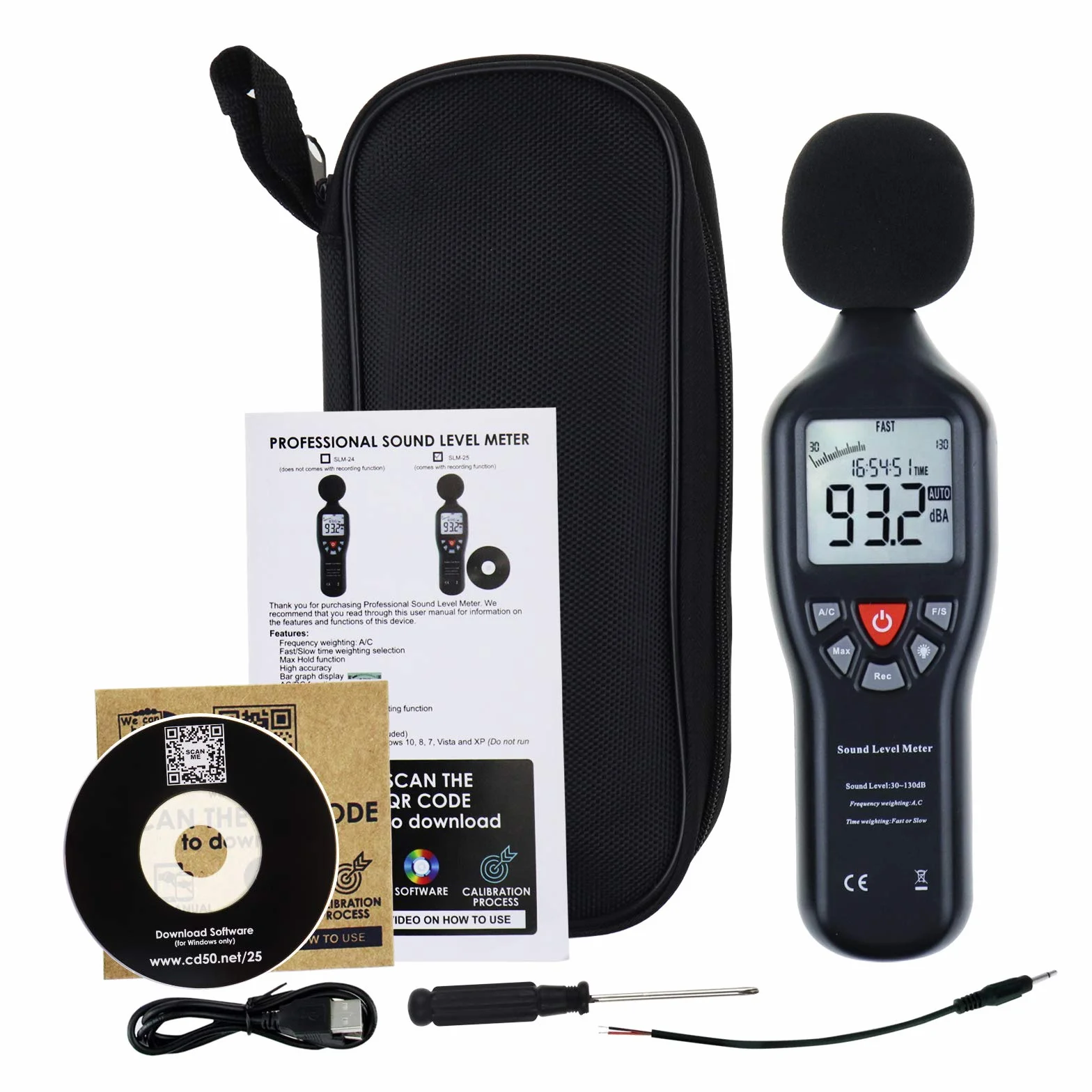 Profesional Medidor de Nivel de Sonido de Alta Precisión 30dB-130dB con Pantalla Retroiluminada