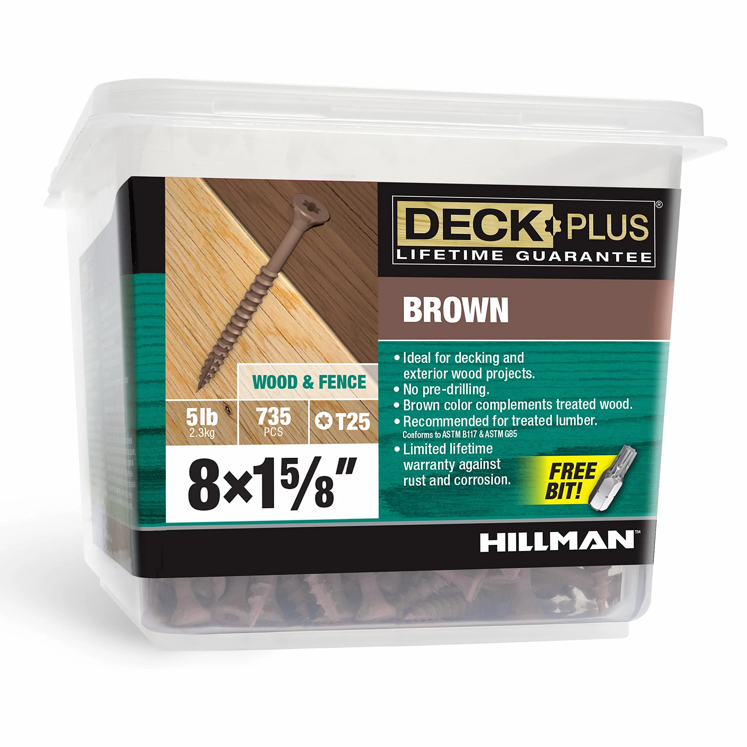 Deck Plus Tornillos para madera, tornillos exteriores marrones, 1-5/8 pulgadas x #10, 5 libras