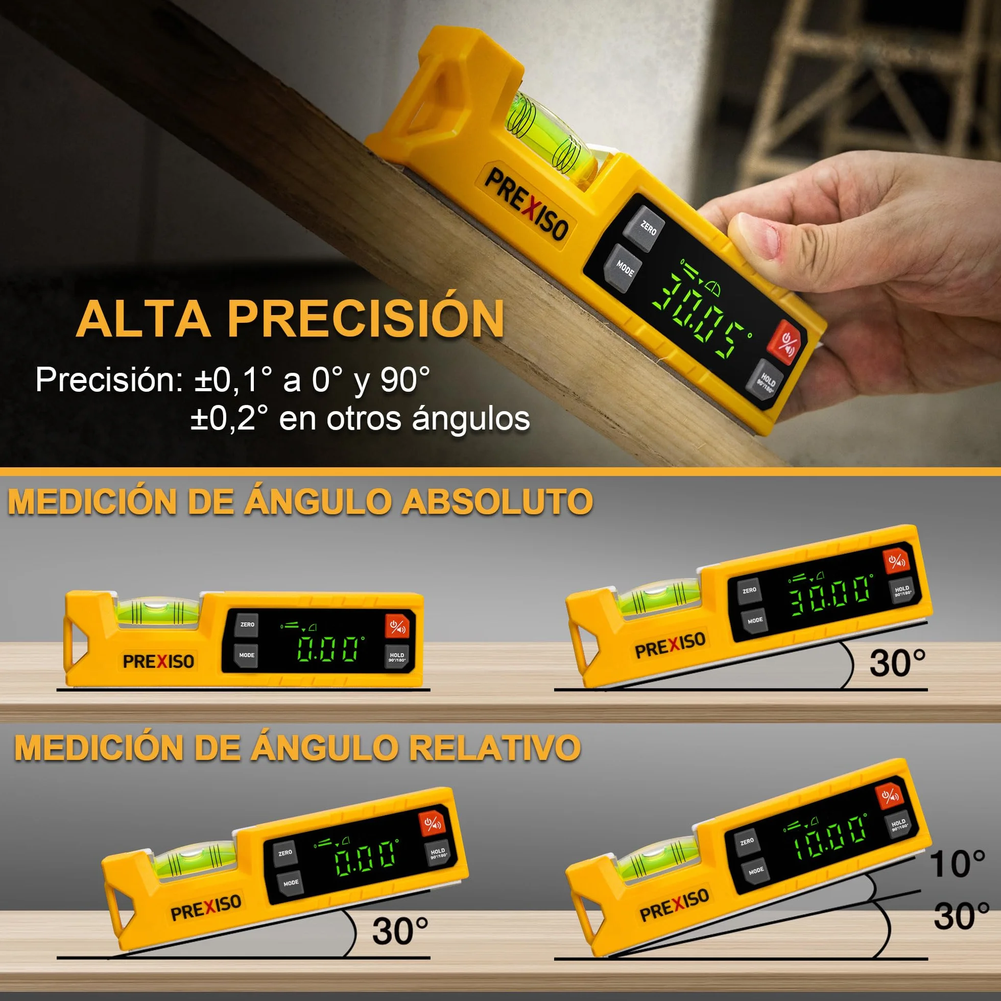 PREXISO Nivel Digital Magnético de 7 pulgadas – Herramienta electrónica inteligente de nivel, rango 0-90°, buscador de ángulos con sierra