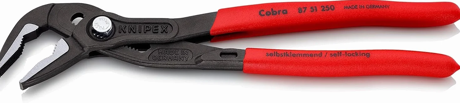 KNIPEX Cobra ES Tenaza de agarre pico loro extra esbelta con cartulinas autoservicio Mangos plasticos por inmersión, 87 51 250 SB