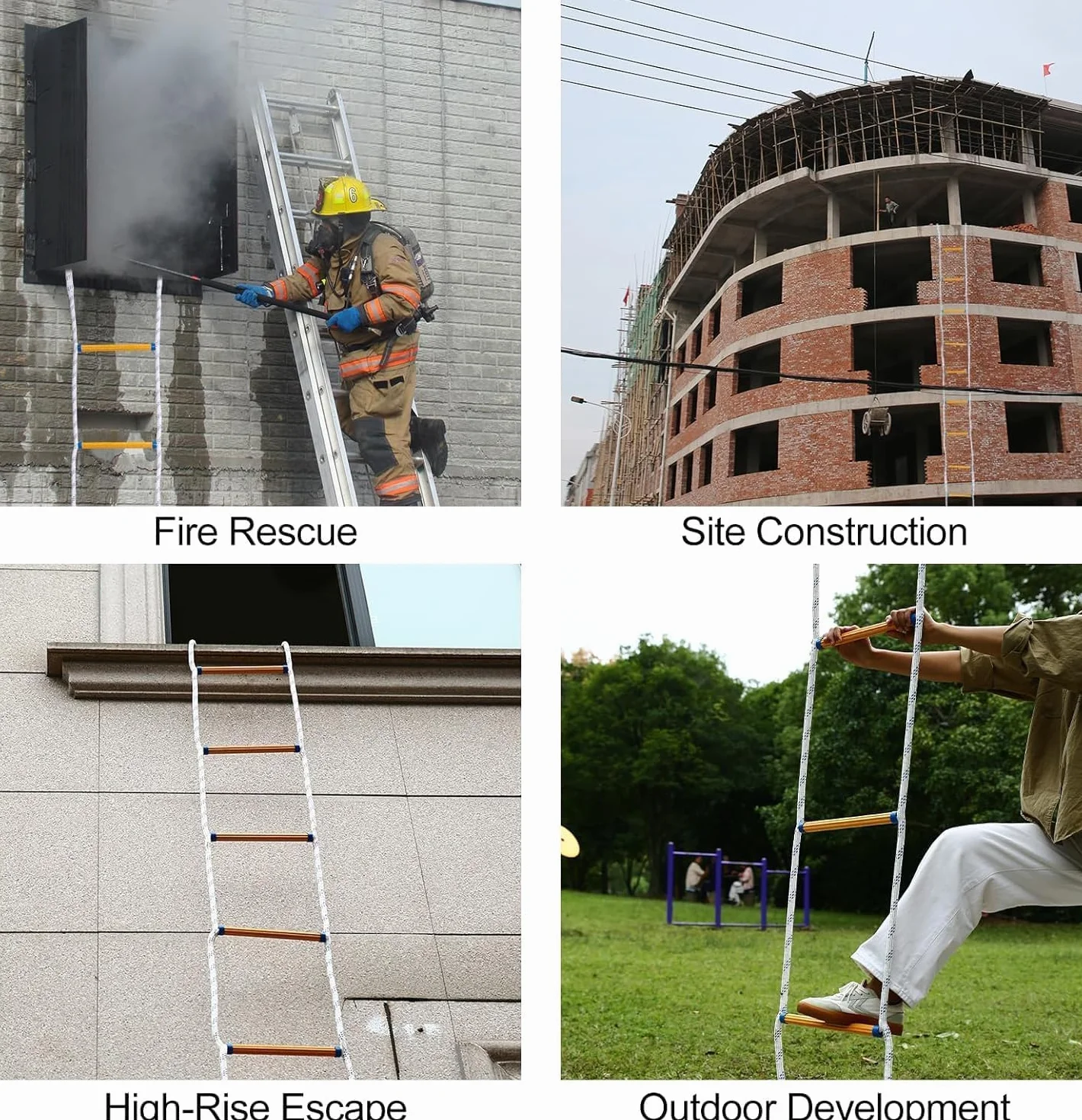 Escalera de Cuerda de Escape de Incendio, 3M Escalera de Escape de Emergencia con Mosquetón y Guantes, Carga de 200KG, Escalera de Seguridad contra Incendios para Emergencia Evacuación Rescate