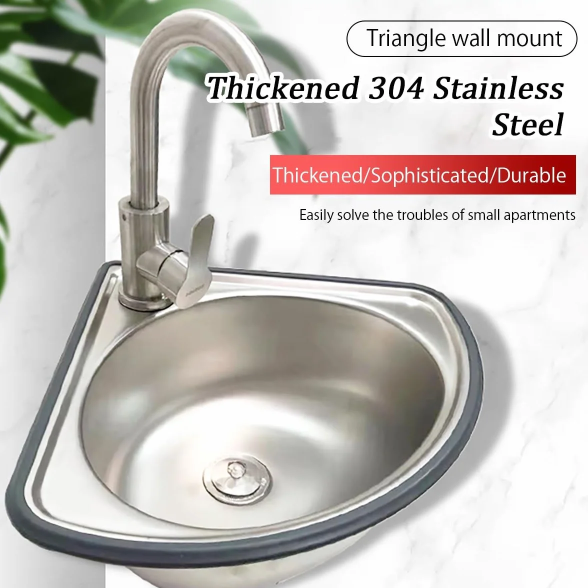 Pequeño Fregadero De Esquina De Acero Inoxidable,Lavabo De Baño De Montaje En Pared Triangular,Lavabo De Lavabo De Un Seno Triangular Pequeño,Con Escurridor,Acabado Cepillado