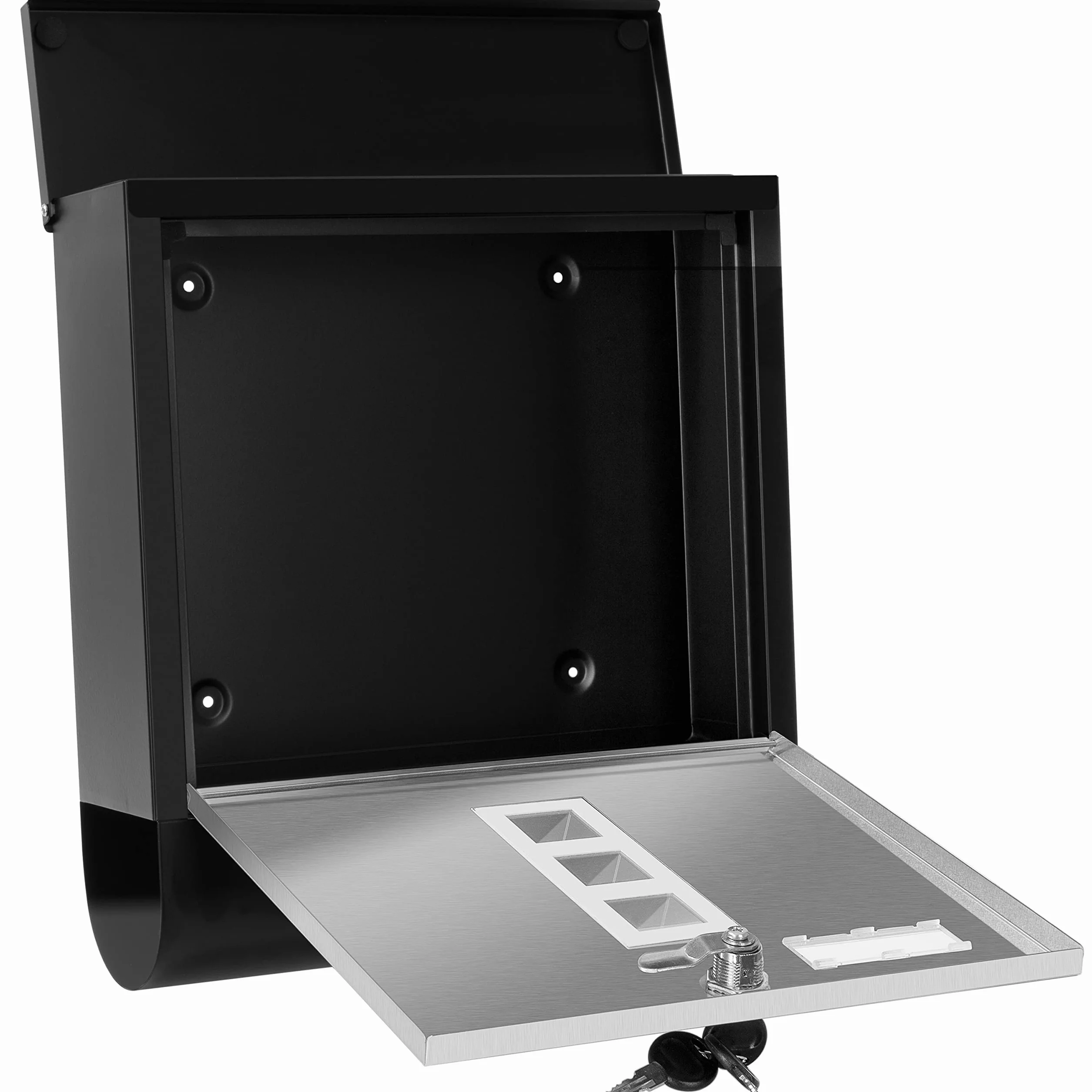 KESSER® Buzón de Acero Inoxidable con Placa de Nombre para el Compartimento del periódico, Ventana de visualización, Cepillado, con Cierre de 3 Llaves, con Recubrimiento, Negro/Plata