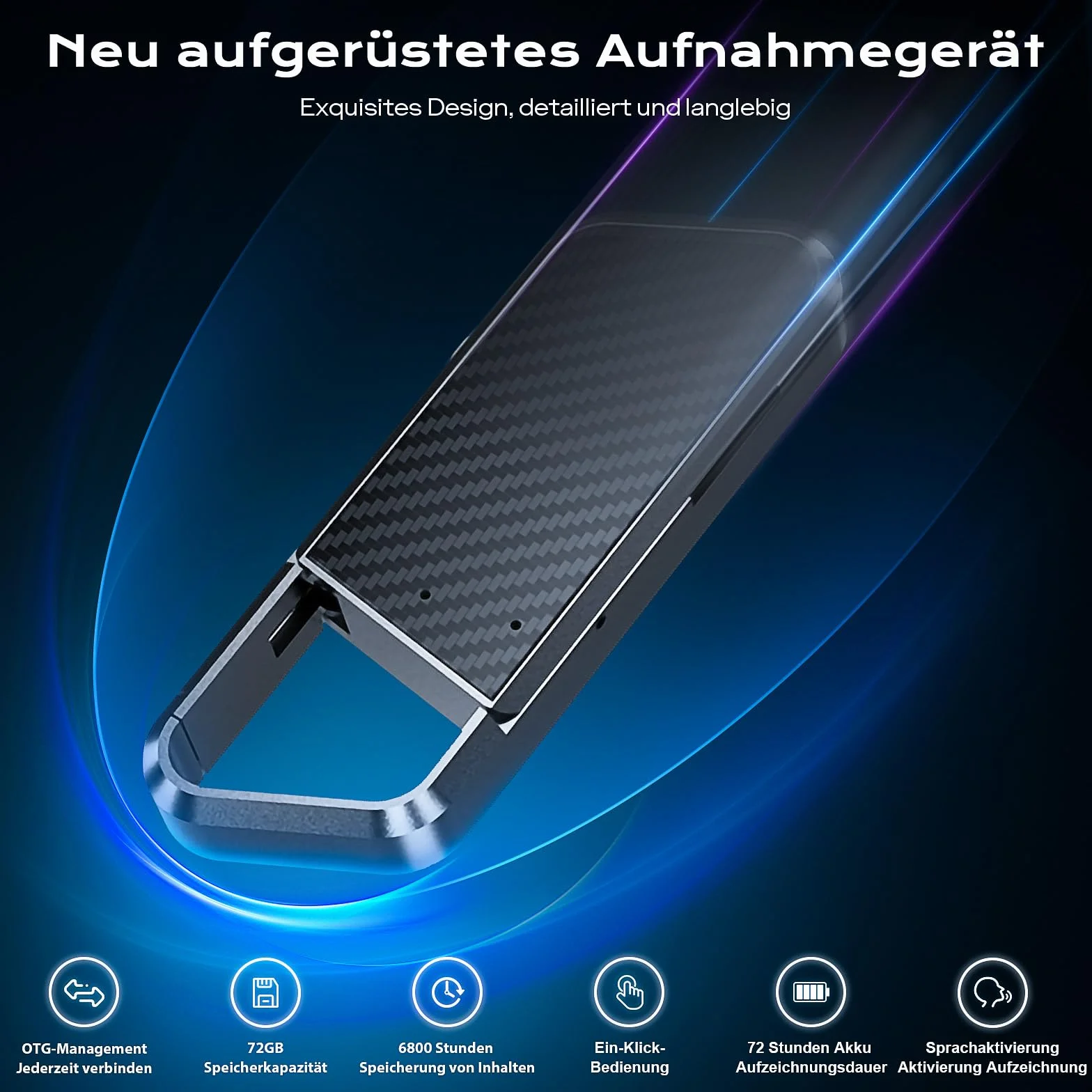 Grabador de Voz 72GB con Reconocimiento de Voz, DSP5.0, OTG, 6800h para Reuniones