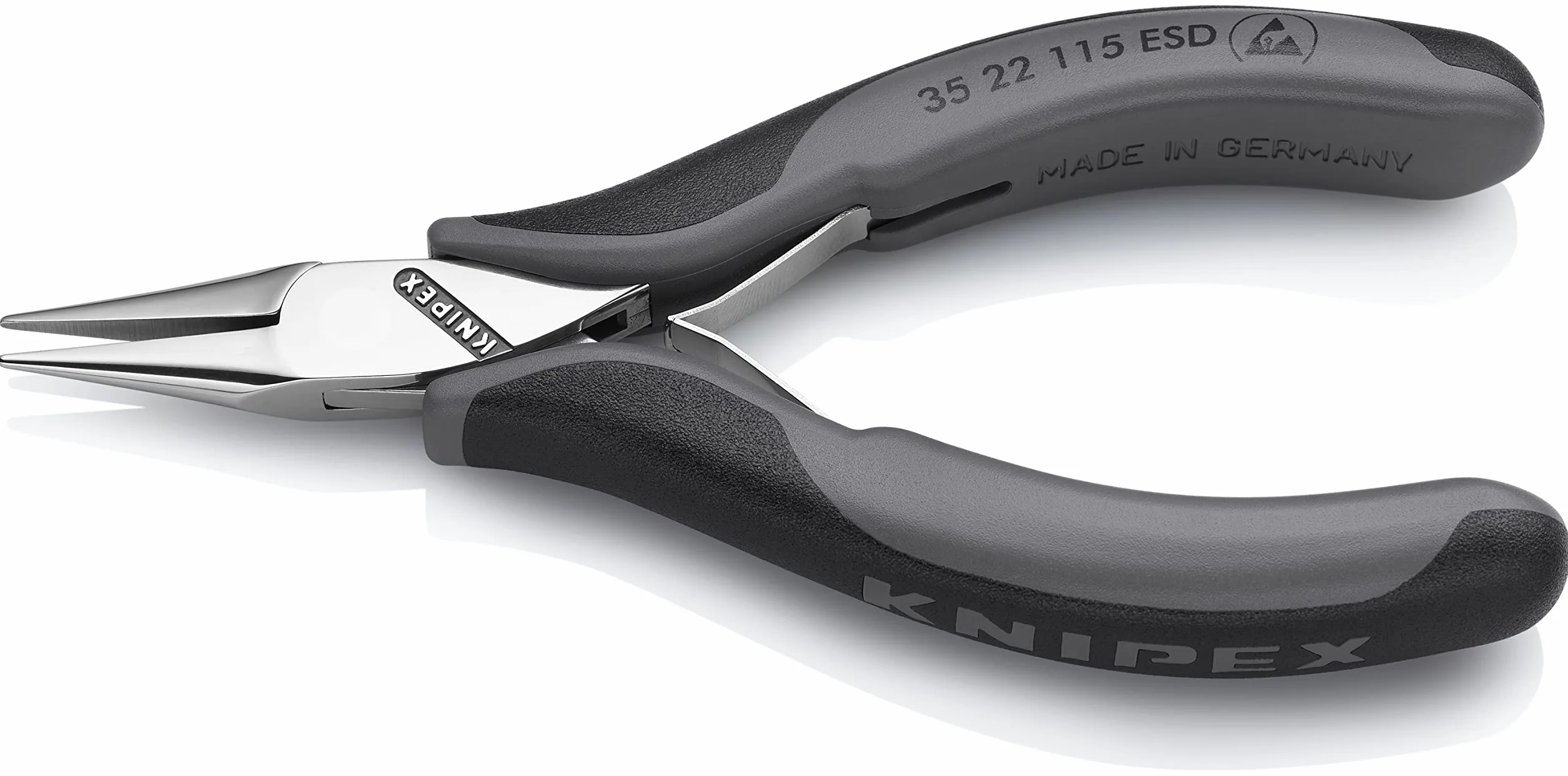 KNIPEX Alicate de montaje para electrónica ESD con articulación machihembrada con mangos multicomponente 115 mm, 35 22 115 ESD