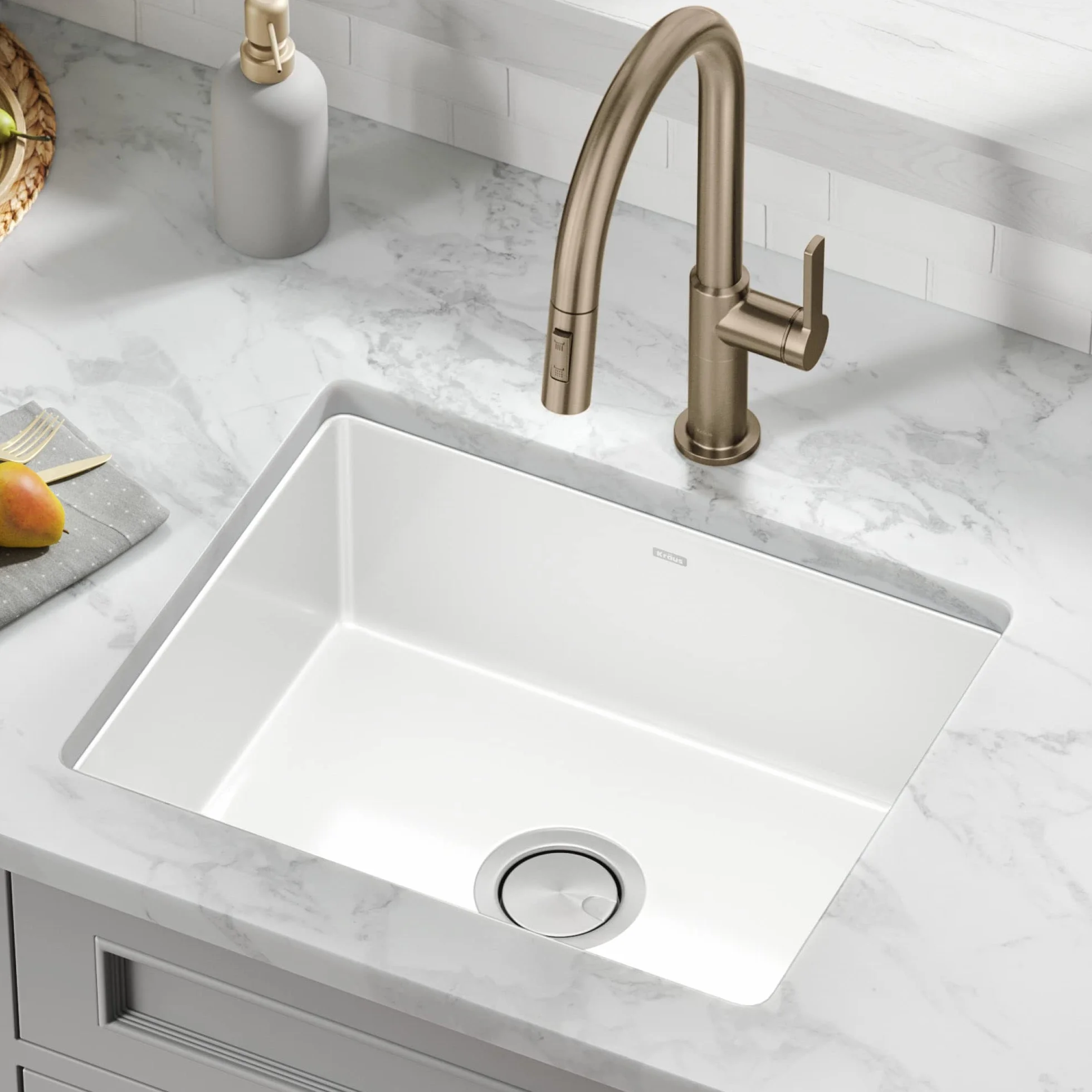 Kraus KE1US21GWH Pintura - Fregadero de cocina de un solo tazón de acero esmaltado de porcelana de 21 pulgadas, cuadrado blanco