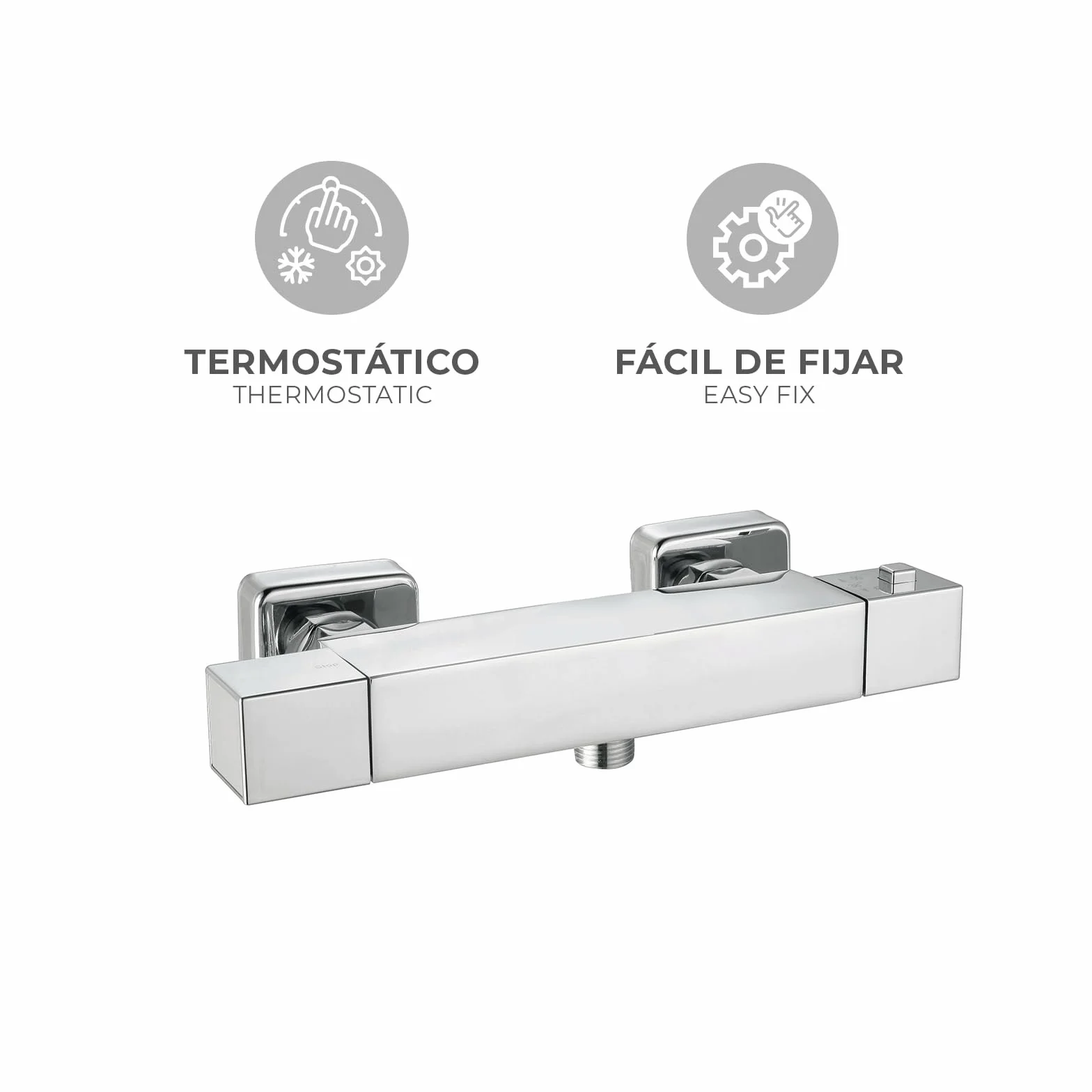 Grifo Mezclador de Ducha K2O Chillout Relax 26,2x6,3x7,1 cm Diseño Cuadrado de Latón Cromado con Grifo Termostático y Dos Mandos