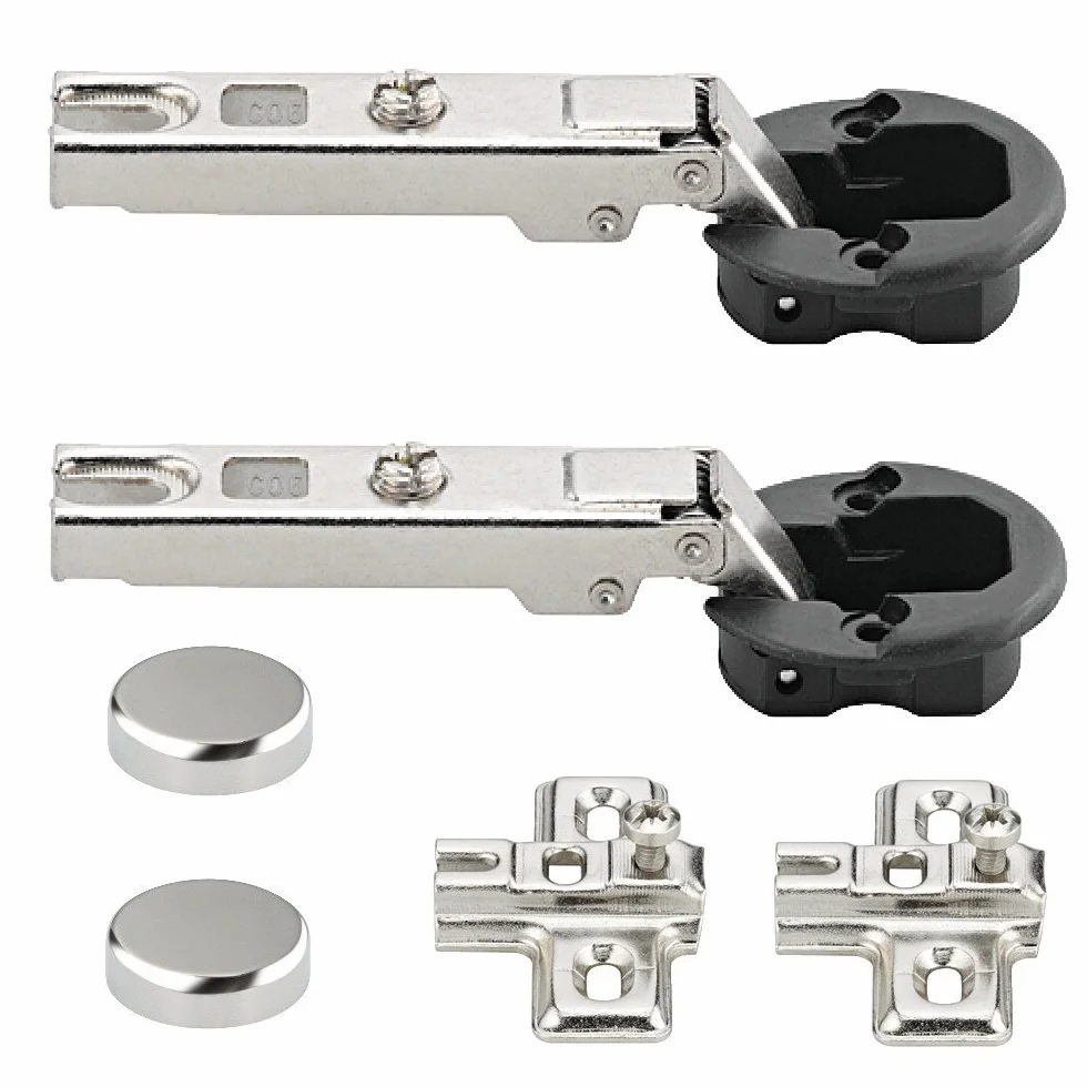 2 Stück - GedoTec bisagra de puerta cristal Cinta para ollas Montaje angular CA con Cierre automático muebles placa & Tapa cromado Acodado 0 mm cazoleta Acero niquelado Calidad marca su Sala estar