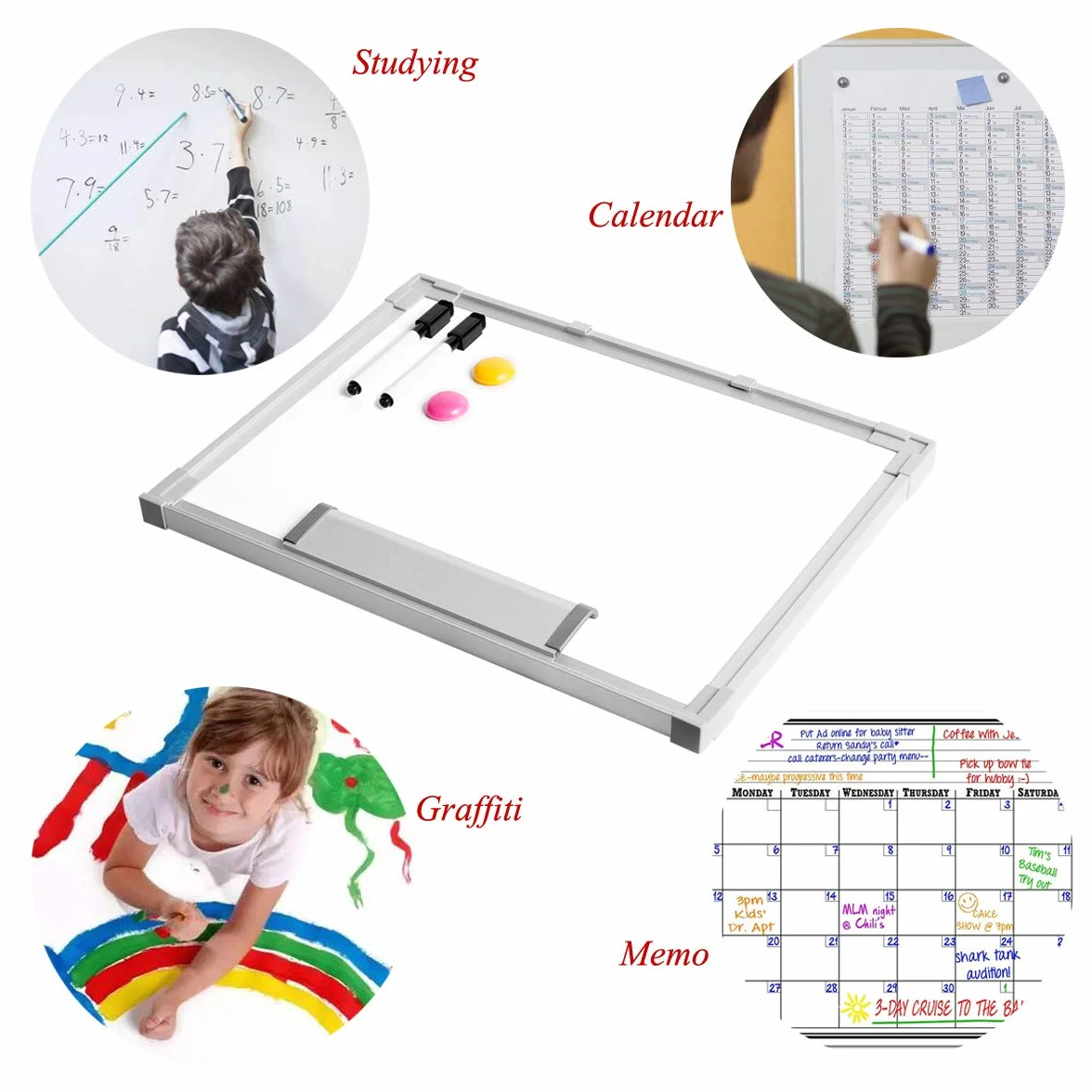 Pizarra Magnética Doble Cara 40 x 30cm A3 Colgante para Hogar Escuela Oficina