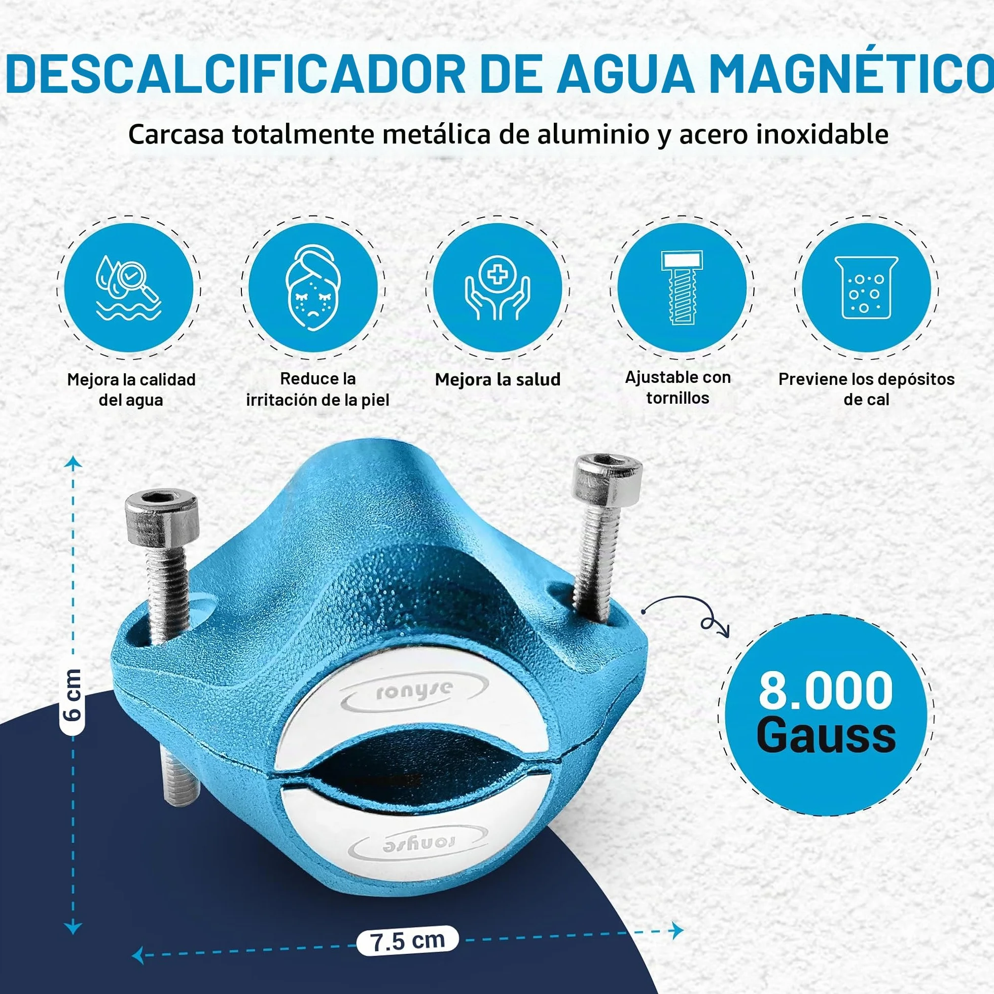 Ablandador de agua magnético - Imán profesional para ablandar el agua - Descalcificador de agua - Azul - Antical