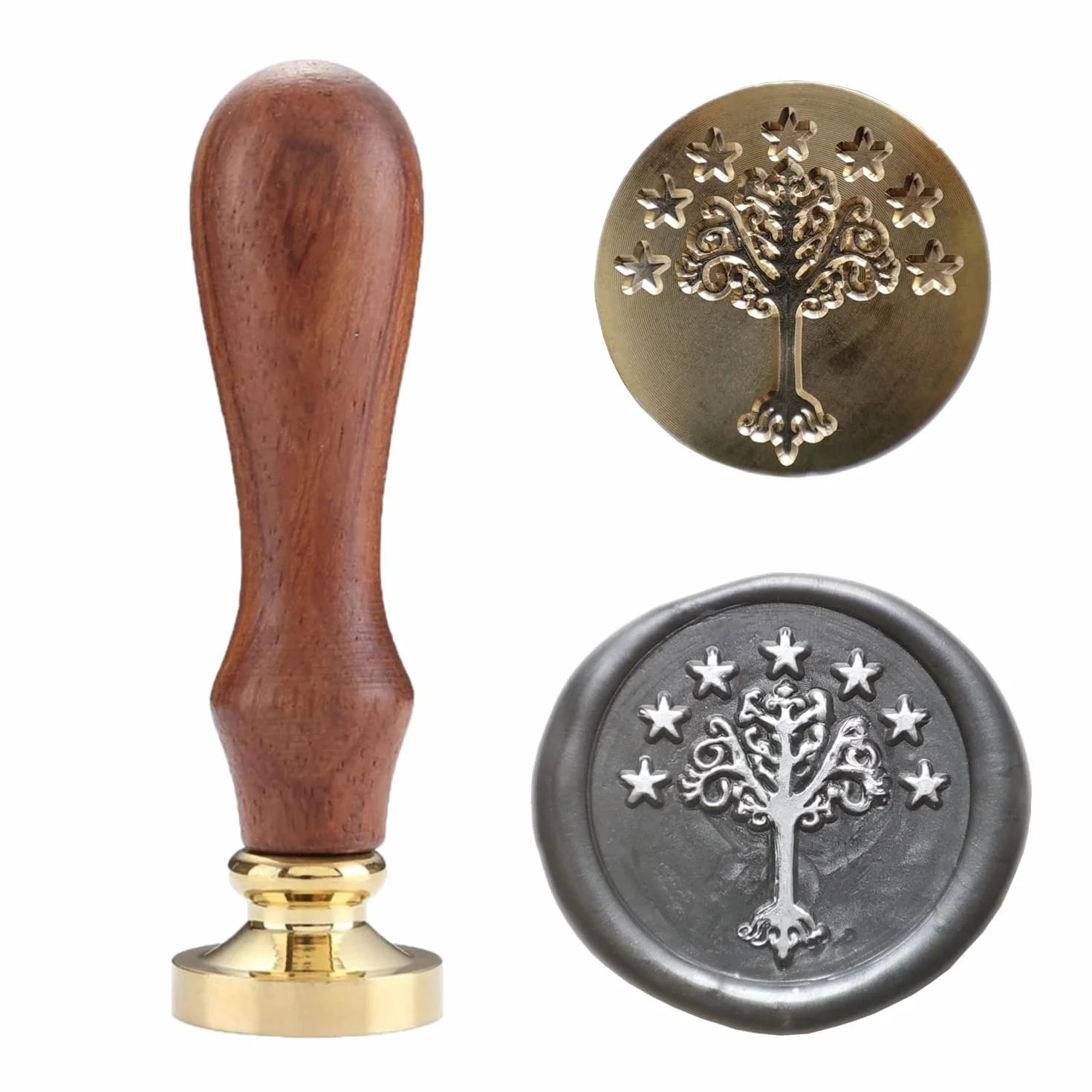 Kit de sello de cera, sello de árbol de Gondor con mango de madera vintage para sobres de boda