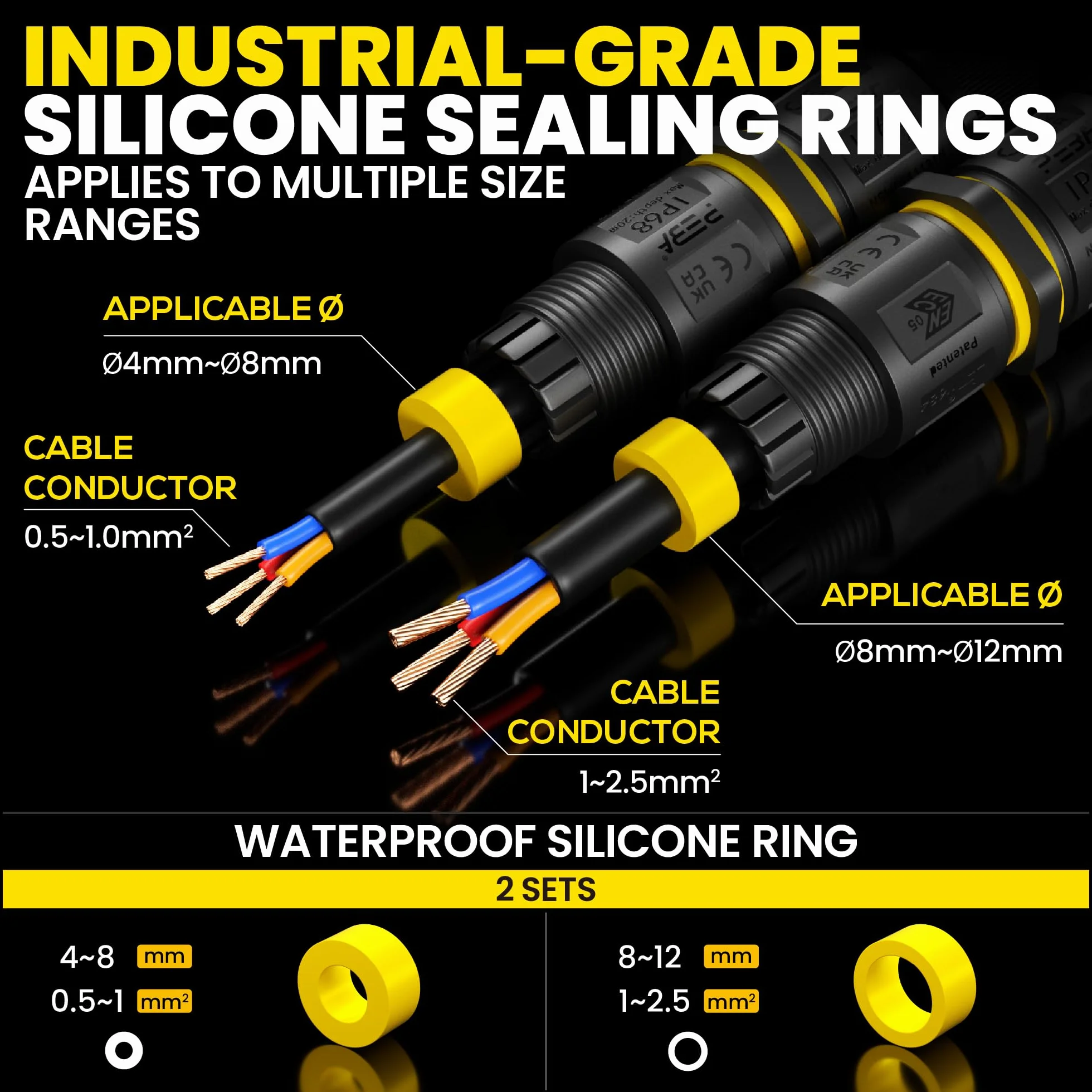 PEBA® Conector cable estanco IP68 2 vías 3 pines para jardín 4-12mm