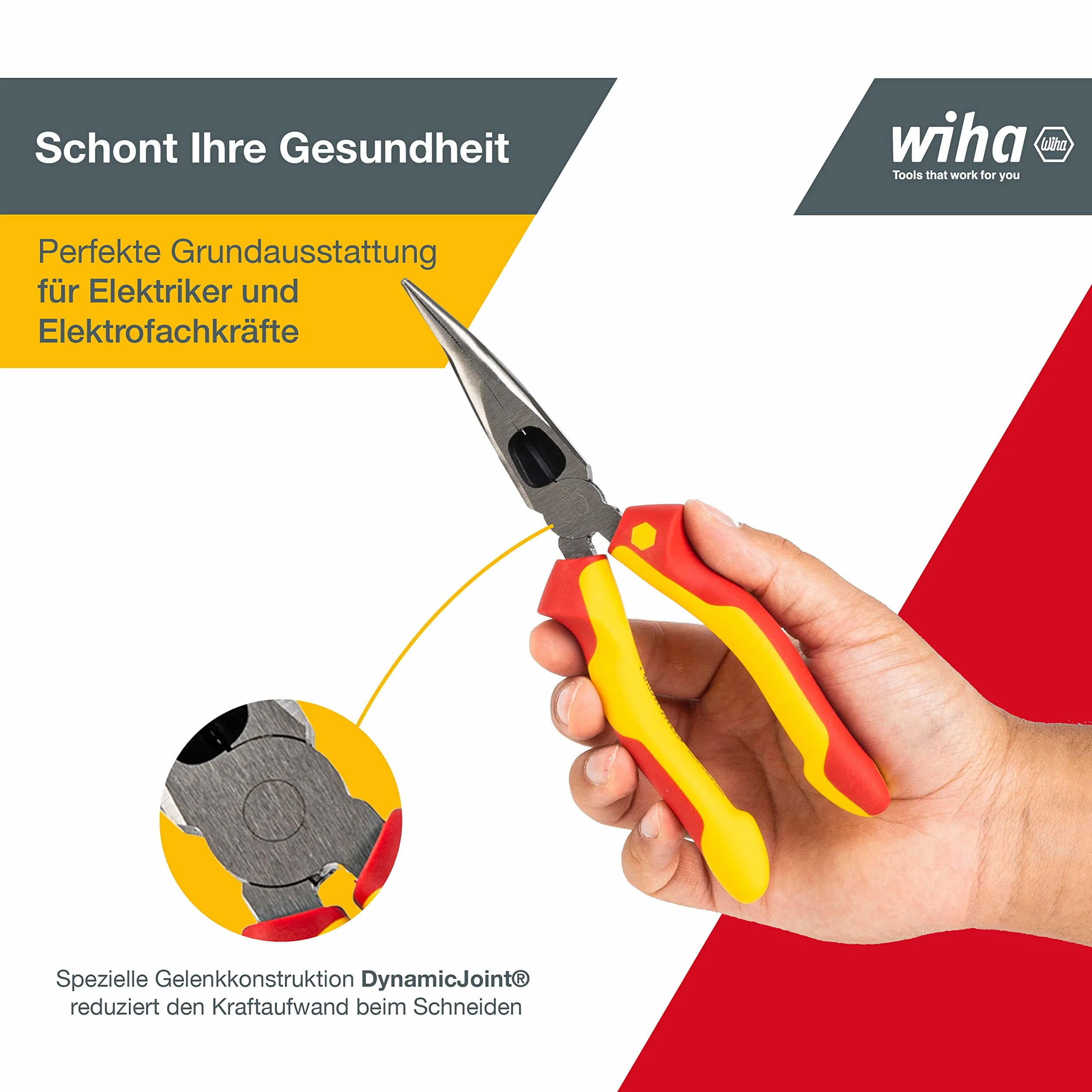Wiha Alicates de boca semi-redonda Industrial electric con filo de corte, con forma curvada, aprox. 40° 200 mm, 8" (35462)