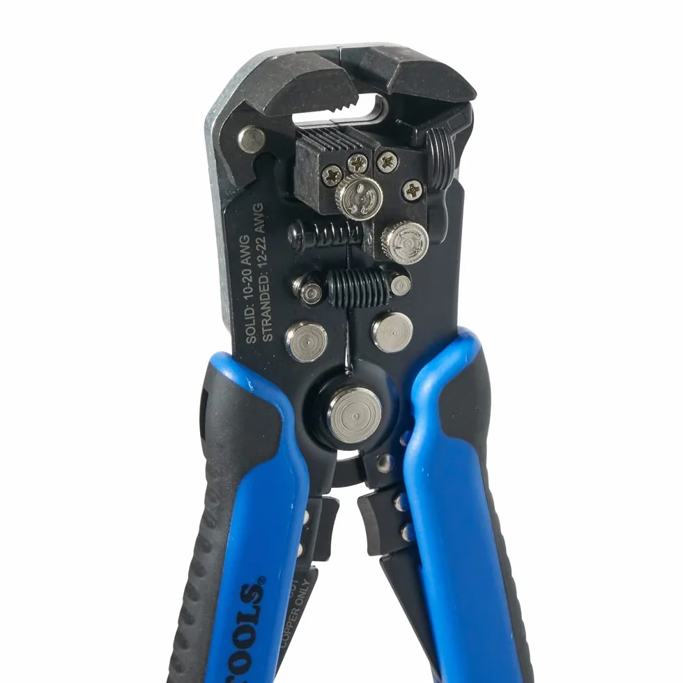Klein Tools 11061 | Pelacables autoajustable 0,2–1 mm² | Cabeza autoajustable | Tope regulable | Rueda de tensión | Cortador integrado | 21 cm