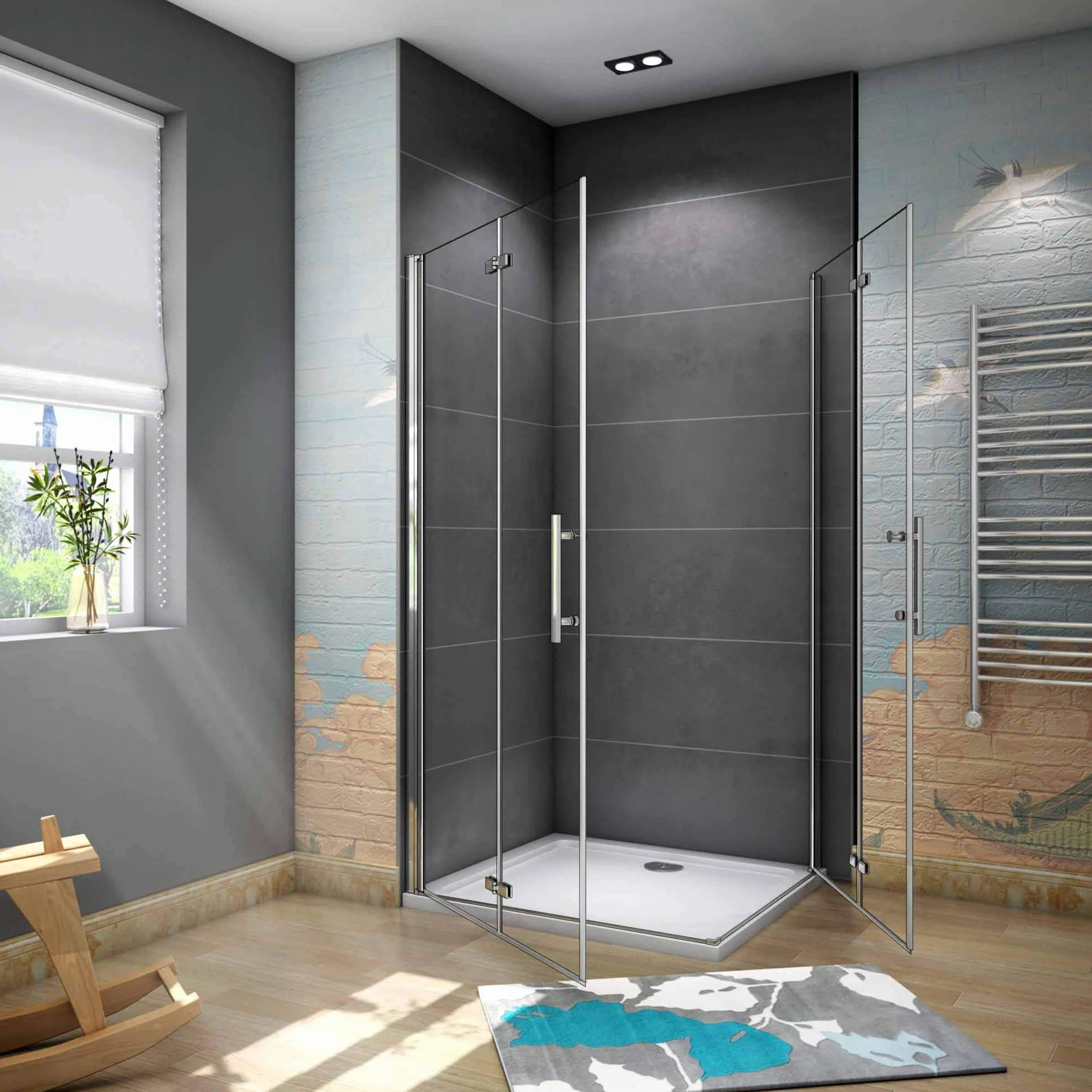 Mamparas de Ducha Angular Doble Puerta Plegable 6mm Antical 70x70x185cm