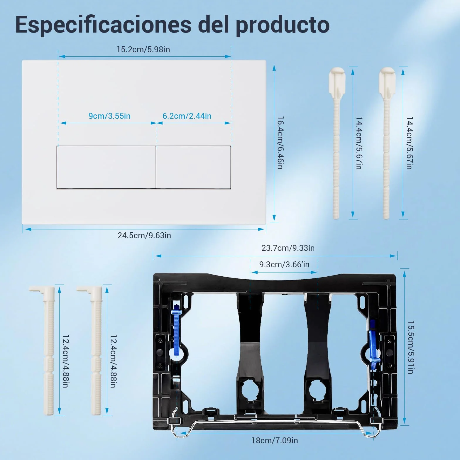 Placa de Accionamiento WC, Compatible con Geberit, Sigma, UP300 y UP320, Tamaño Placa de Doble Descarga 245×164mm, Incluye Kit de Palanca de Descarga y Marco de Instalación. (Blanco mate)