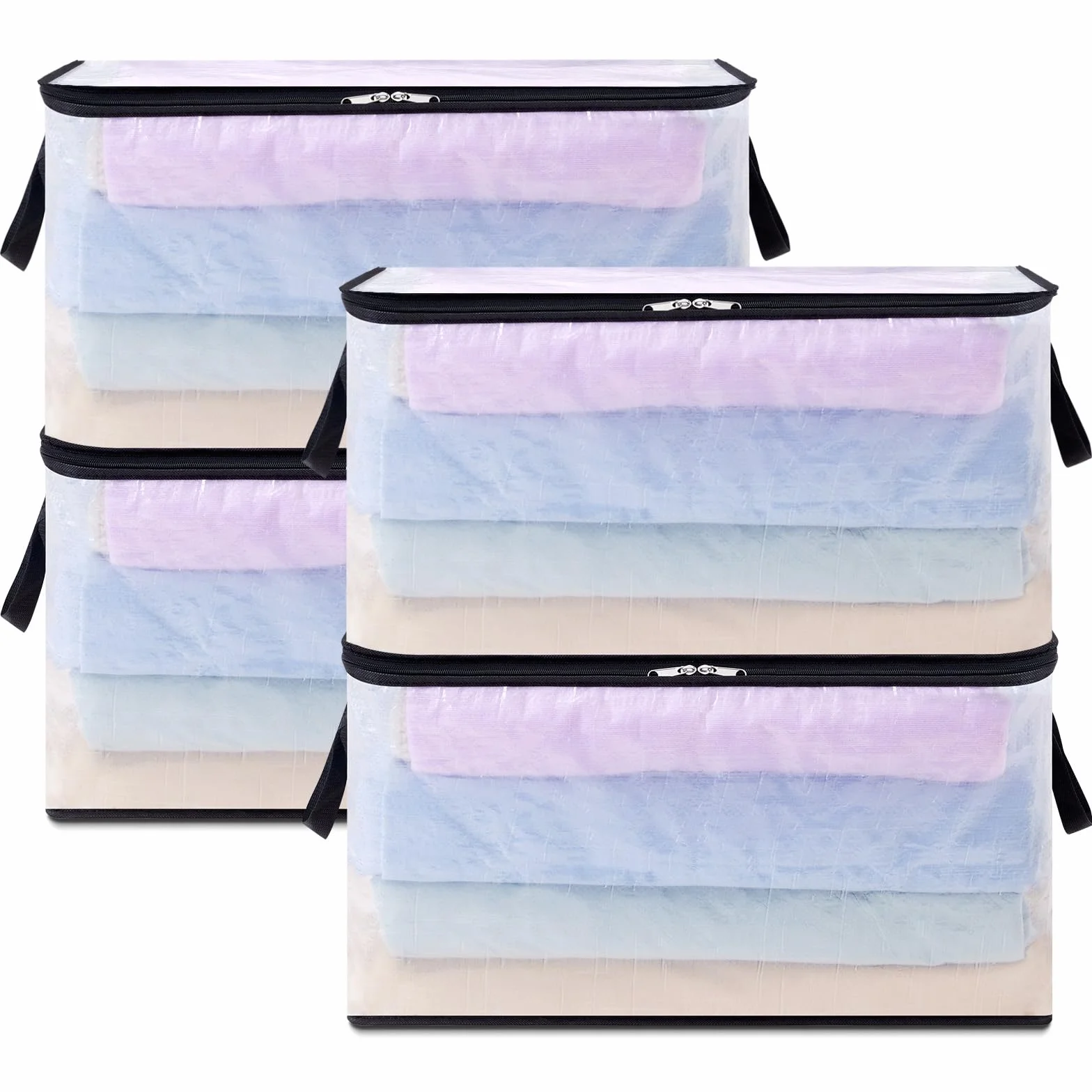 Lifewit Bolsas para Guardar Ropa Transparentes, Bolsas Almacenaje Ropa con Asas, Cajas Almacenaje Plegable de PP, Organizador Armario para Mantas, Ropa, Juguetes, Mudanza, 60 L, 4 Piezas