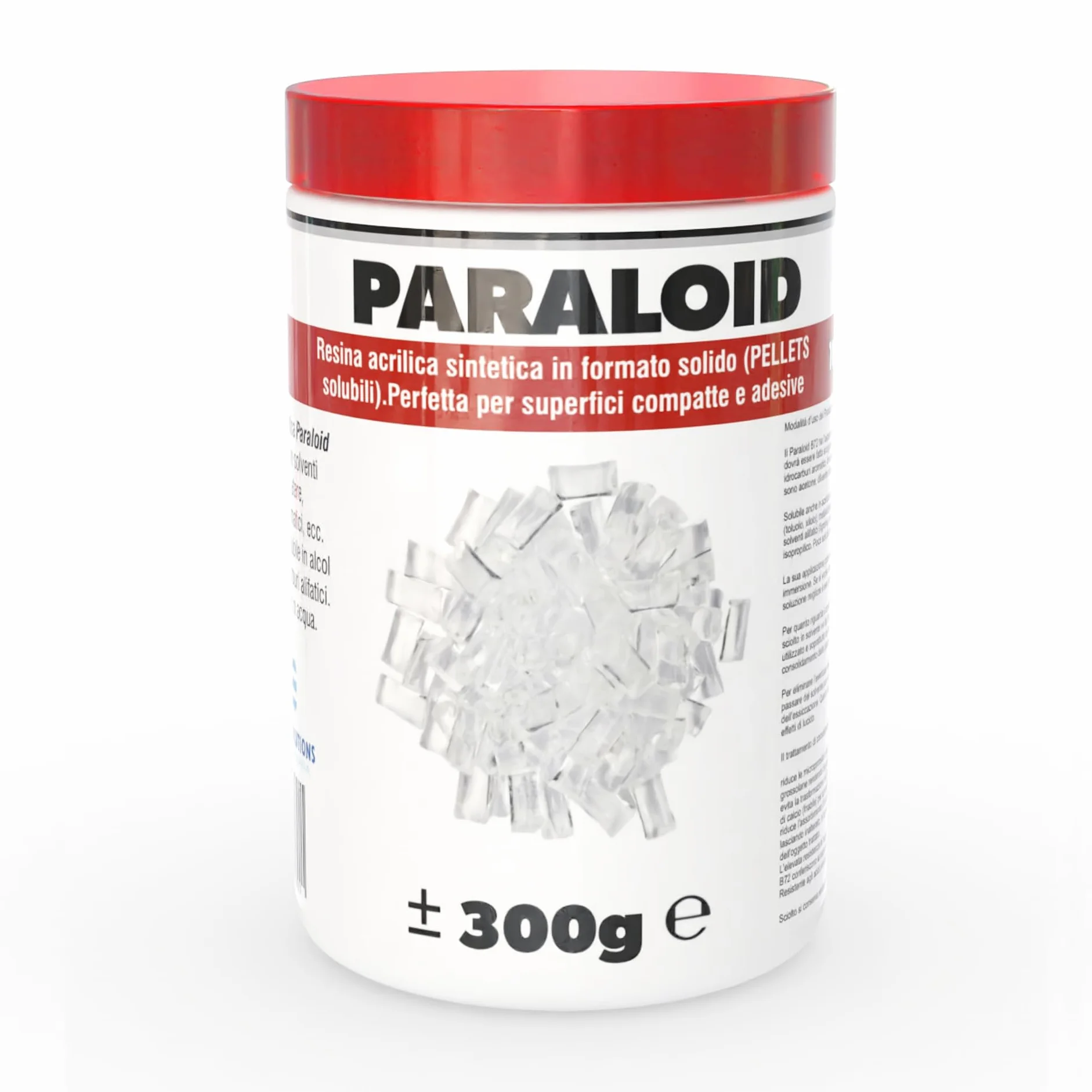 Paraloid B72, resina acrílica 100% sólida, reduce la microporosidad y refuerza y limita la absorción de agua. (300 gramos)