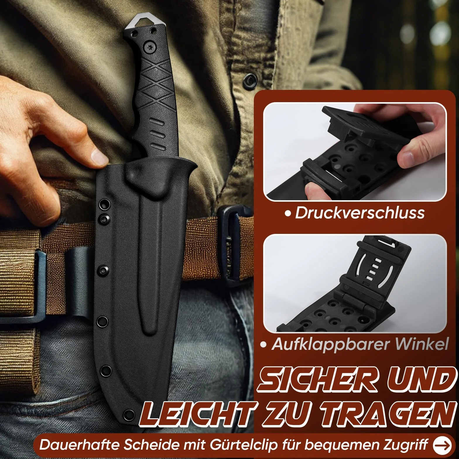 Cuchillo de Supervivencia Zircon Dragon para Exteriores - Con funda Kydex, hoja fija de acero D2, estilo Jungla de espiga completa y mango de G10. Ideal para camping y como regalo para hombres.