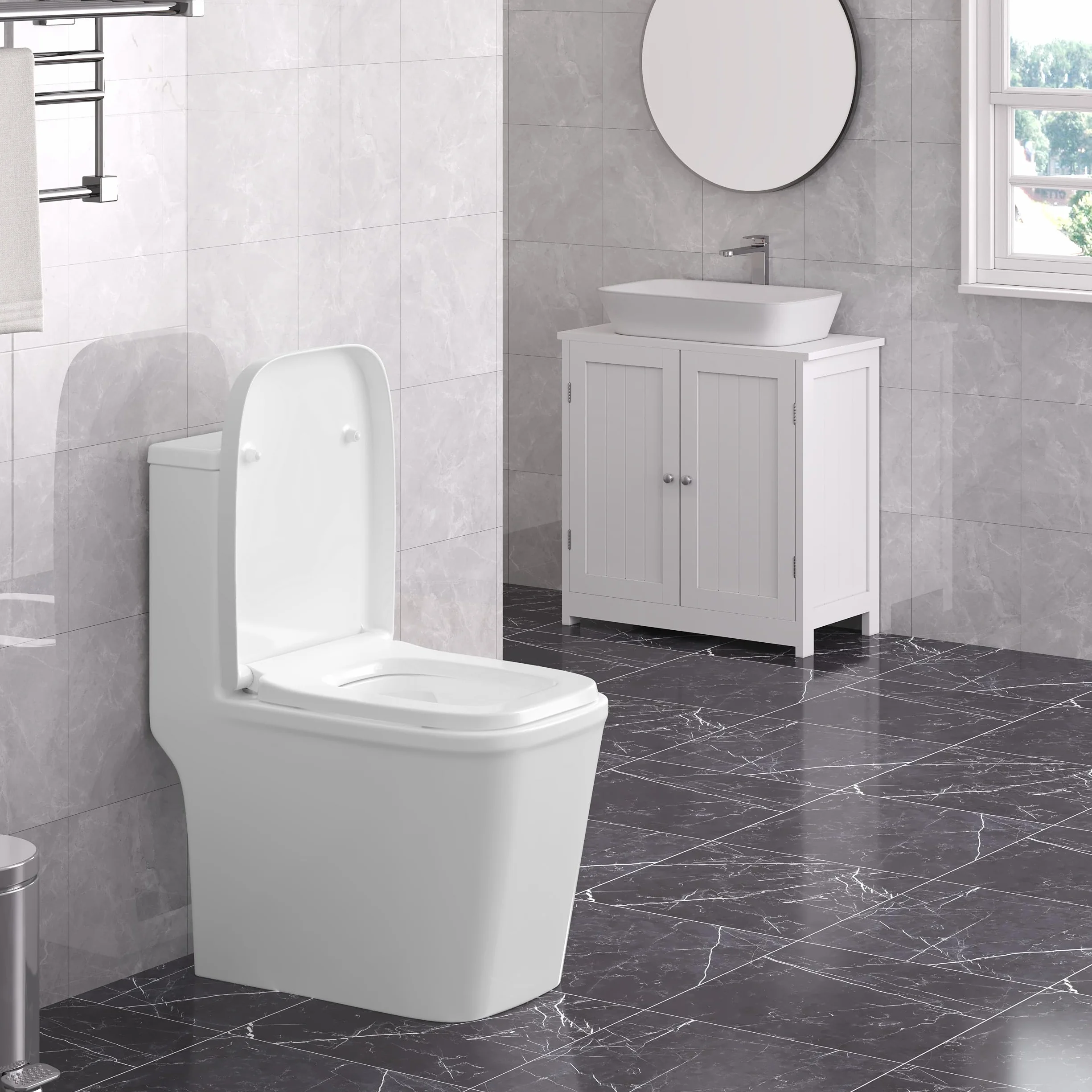 WOLTU WS2615-Asiento para Inodoro con Descenso automático, fijación rápida y duroplast, Cierre Suave, Revestimiento Duroplástico, Blanco, 45,5 x 36,7 x 5,4 cm