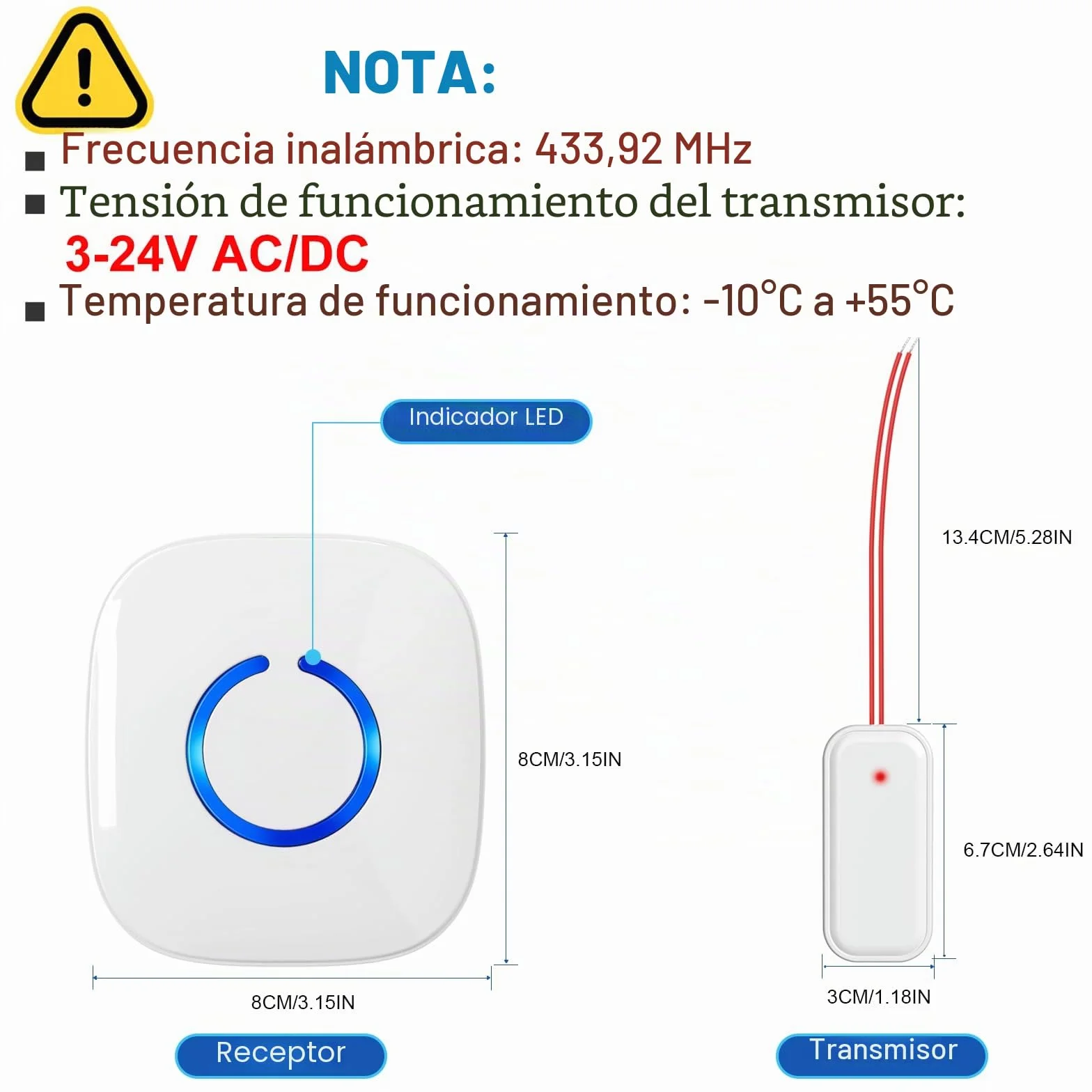 Repetidor de señal Inalámbrica, Extensión de Timbre Inalámbrico, Conjunto de Repetición de Gong Inalámbrico, Amplificador de Timbre para Timbres y Sistemas de existentes