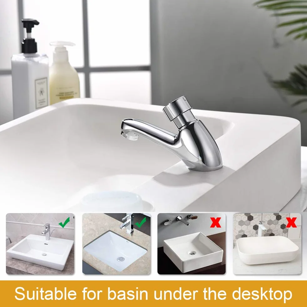Ibergrif ‎M21901 Grifo de Lavabo Temporizado para Baño de Cocina Pública, Cierre Automático, Ahorro de Agua, Cromo