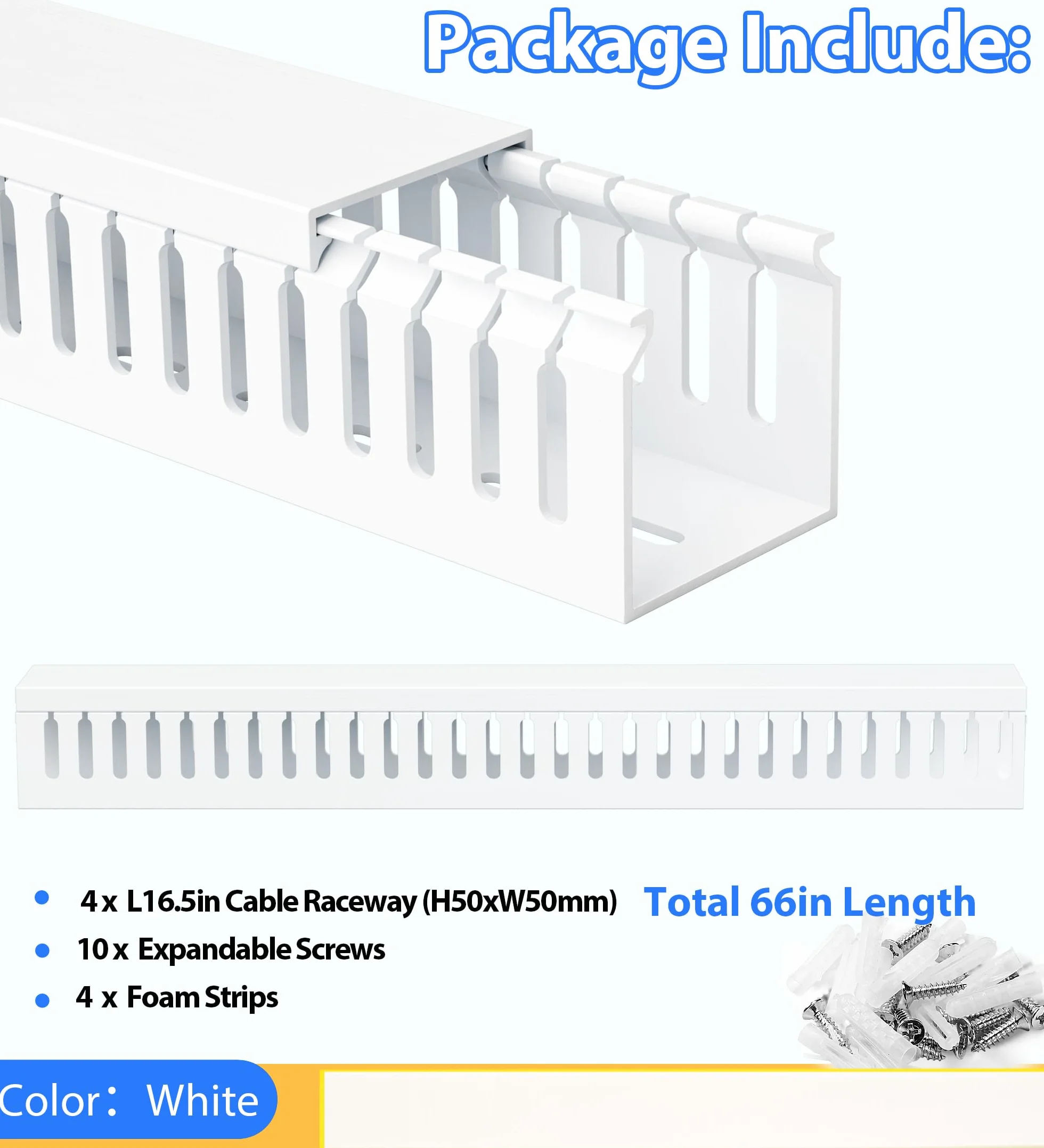 ZhiYo Canaleta de gestión de cables profesional de 167.6 cm (4 x 16.5 pulgadas de largo) para servidores, kit de conductos de cables de 2 pulgadas de alto x 2 pulgadas de ancho, conducto de alambre de