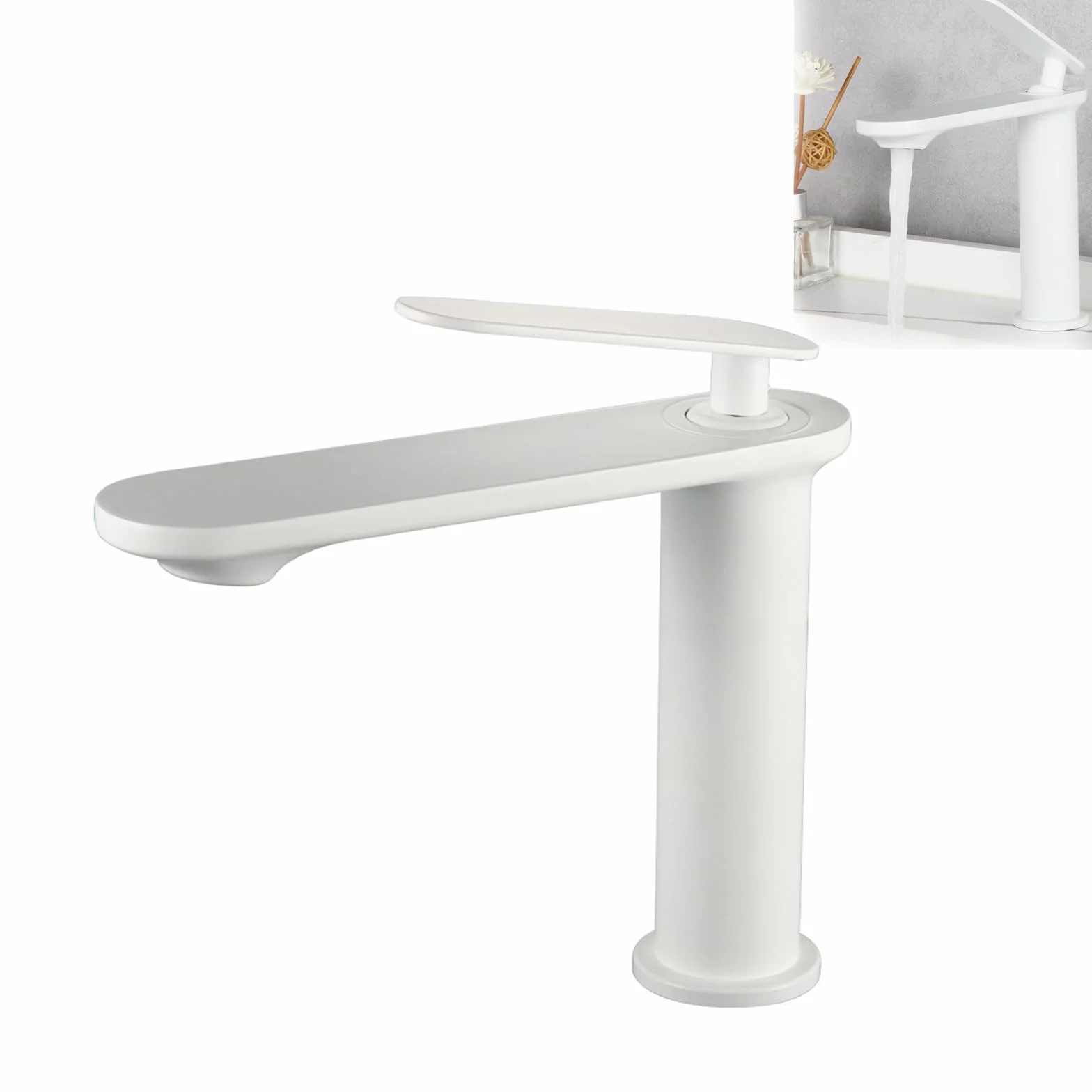 Grifo de Lavabo Blanco Satinado de Acero Inoxidable 304, Diseño Minimalista, Monomando Moderno para Baño, Fácil de Instalar