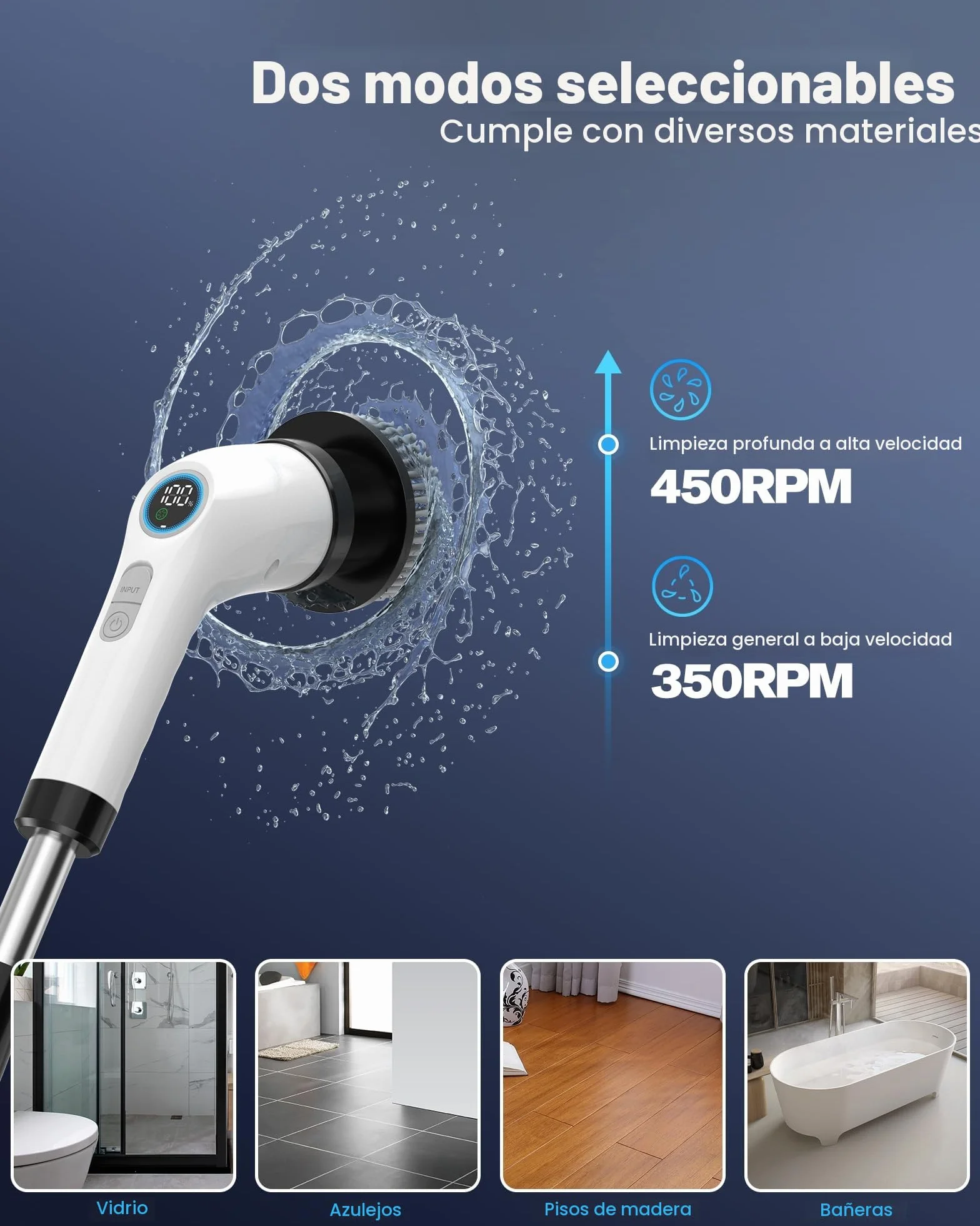 Cepillo de Limpieza eléctrico para el hogar – Hogar Spin Scrubber inalámbrico con batería – de Limpieza eléctrico para baño – Fregadero Terraza – de Limpieza Spin –