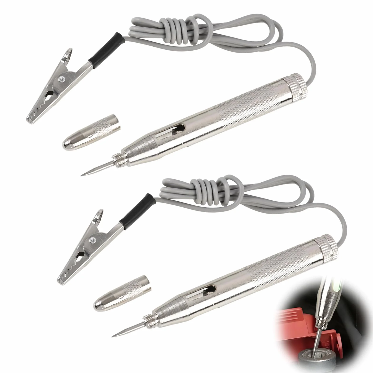 2 Piezas Comprobador de Corriente 6V/12V/24V, Comprobador de Fusibles Coche y Comprobador de Relé Coche con Pinza Cocodrilo, Sonda de Acero Afilada y Luz de Prueba para Circuitos de Bajo Voltaje
