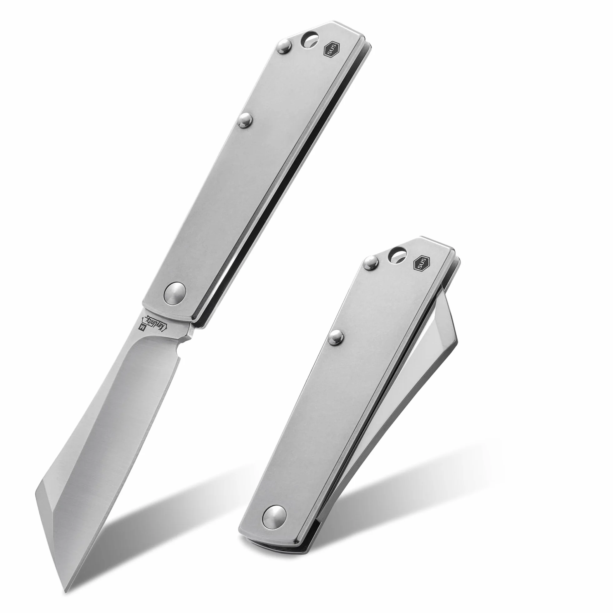 KeyUnity KK03M Cuchillo plegable pequeño Cuchillo de hoja fija, Cuchillo de bolsillo EDC de acero inoxidable para hombres y mujeres