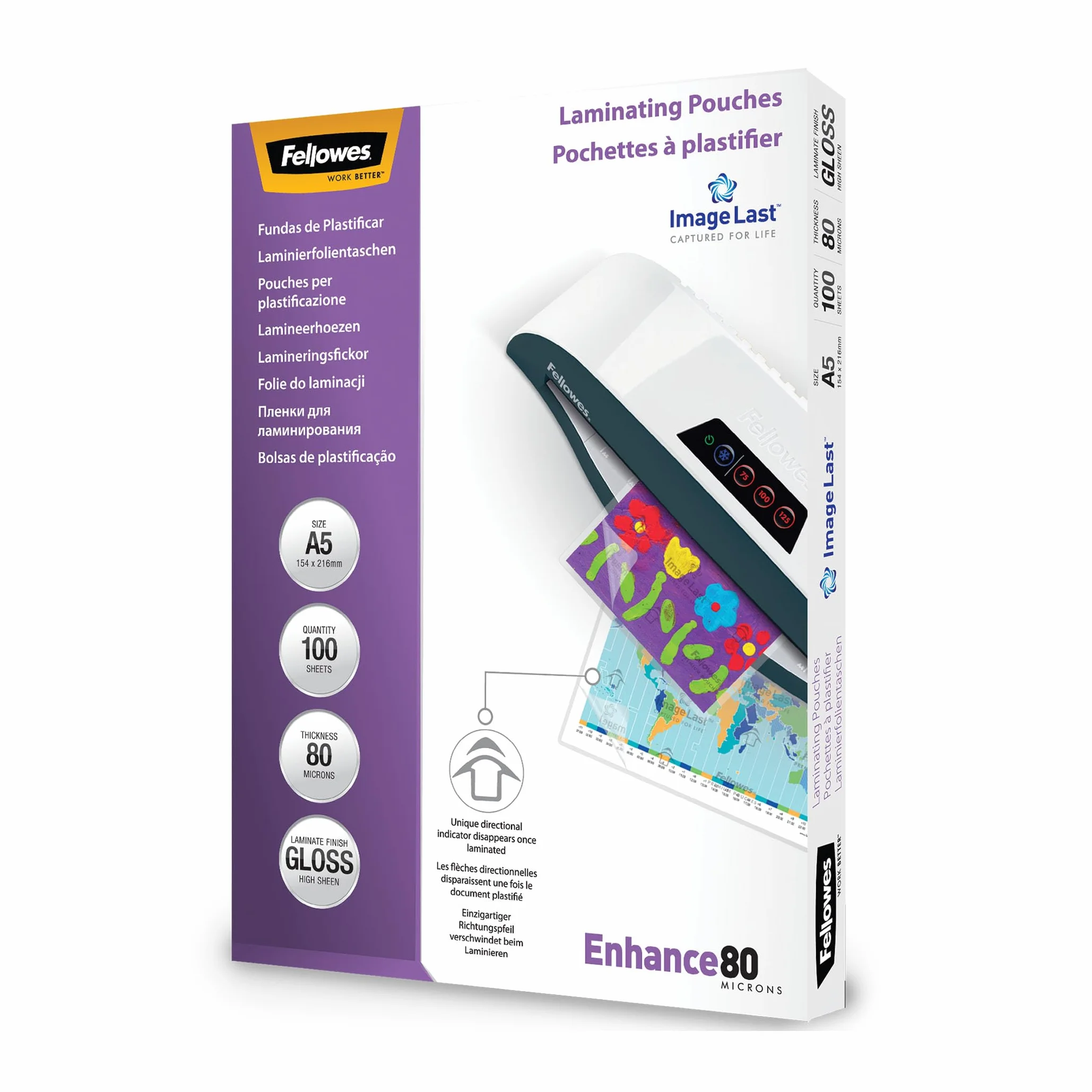 Fellowes Bolsa de plastificar brillo A5 80 micras pack 100 unidades