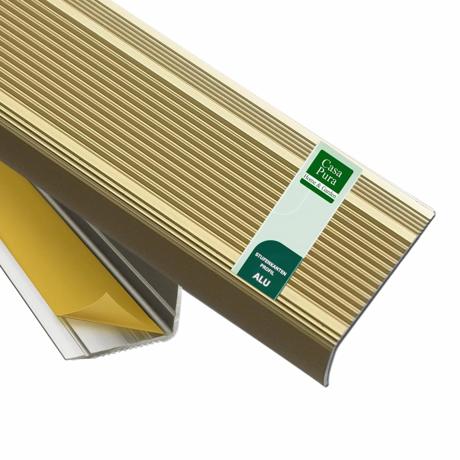 casa pura Perfil de escalera de ángulo de aluminio en forma de L, sin taladrar, perfil angular, perfil de borde anodizado, 1 pieza, 3 x 2 cm, integral (dorado, 100 cm)