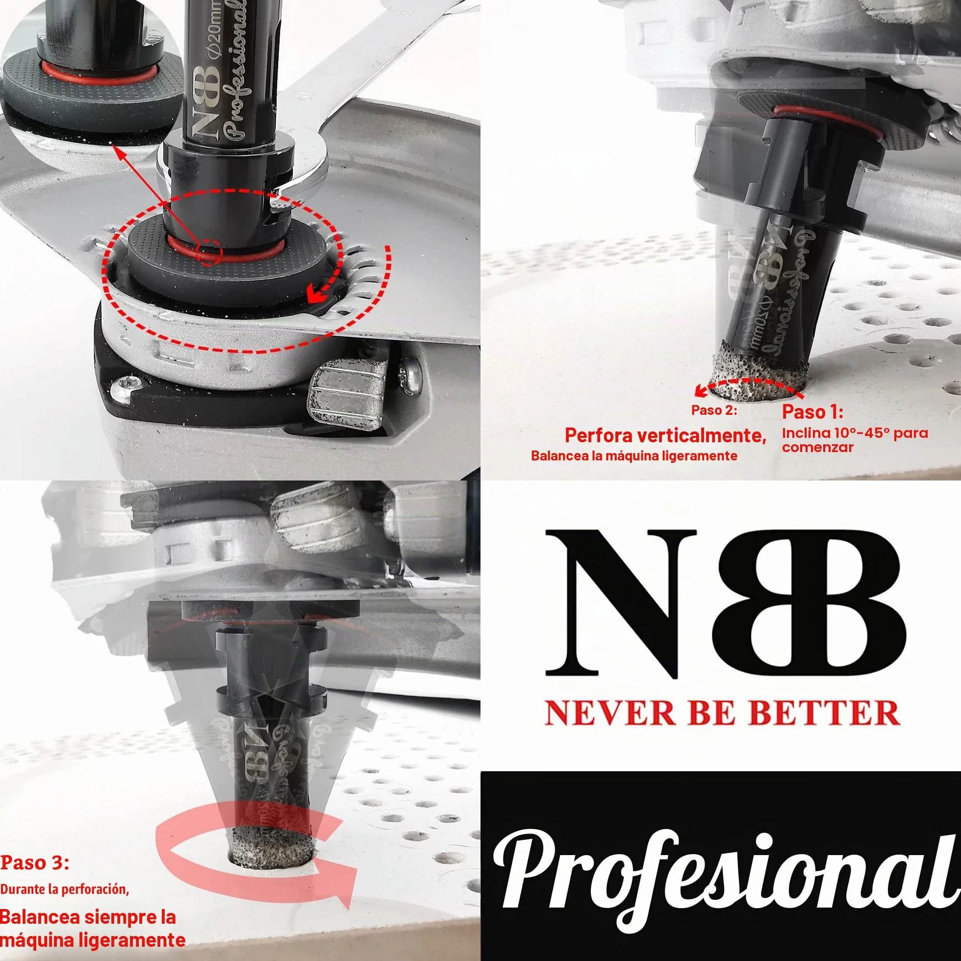 NBB Sierra de campana de diamante soldada al vacío con M14, para perforación profesional en seco o húmedo en porcelana dura, cerámica, azulejos, granito (35 mm)