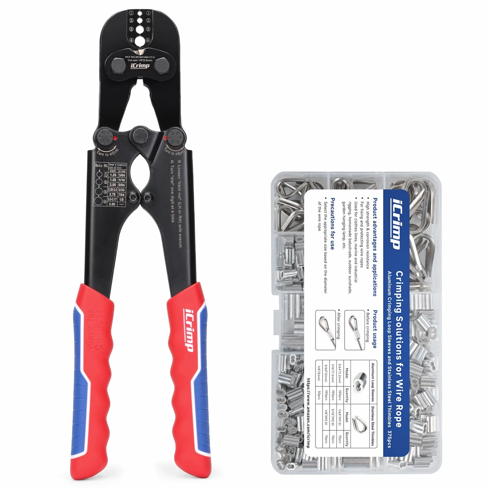 iCrimp - Juego de herramientas para crimpar cable de alambre con 330 manguitos y 45 piezas de acero inoxidable para dedales de alambre Rpoe Swager, alicates de crimpado con cortador de cable integrado