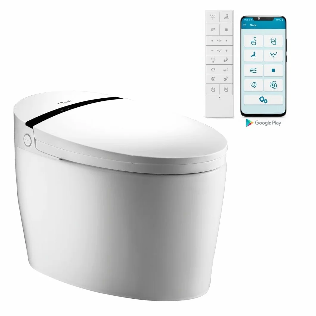 Nashi Aldara iPlus 5 - Inodoro Inteligente estilo japones | wc con App móvil y mando tapa automática, calefactable, chorrito y secado | Salida dual suelo o pared