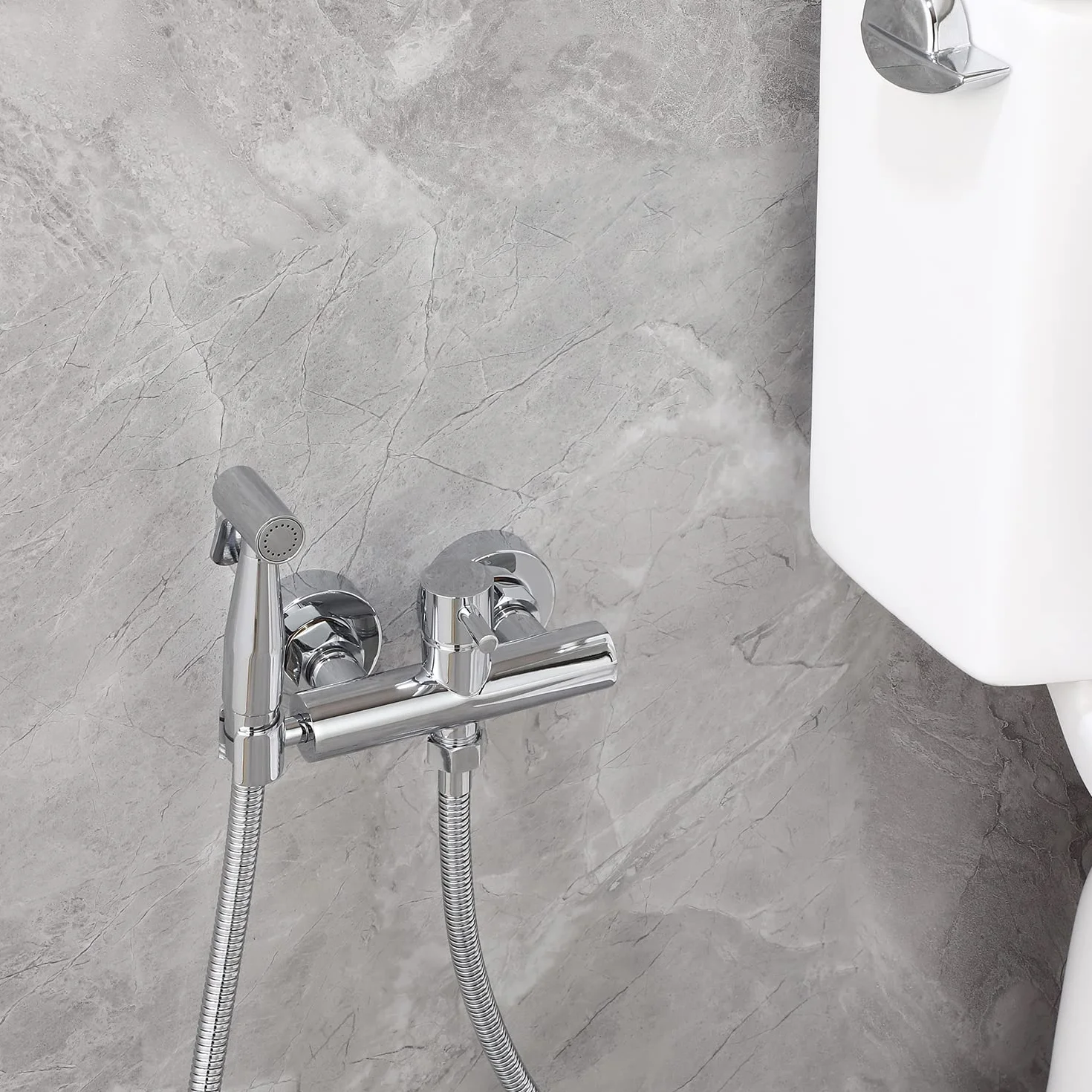 WC Ducha Musulmán Bidé Shattaf Kit de manguera de ducha de latón cromado | Juego de bidé de baño con válvula de mezcla de frío y calor, pulverizador y manguera de ducha de 1,2 m de montaje en pared