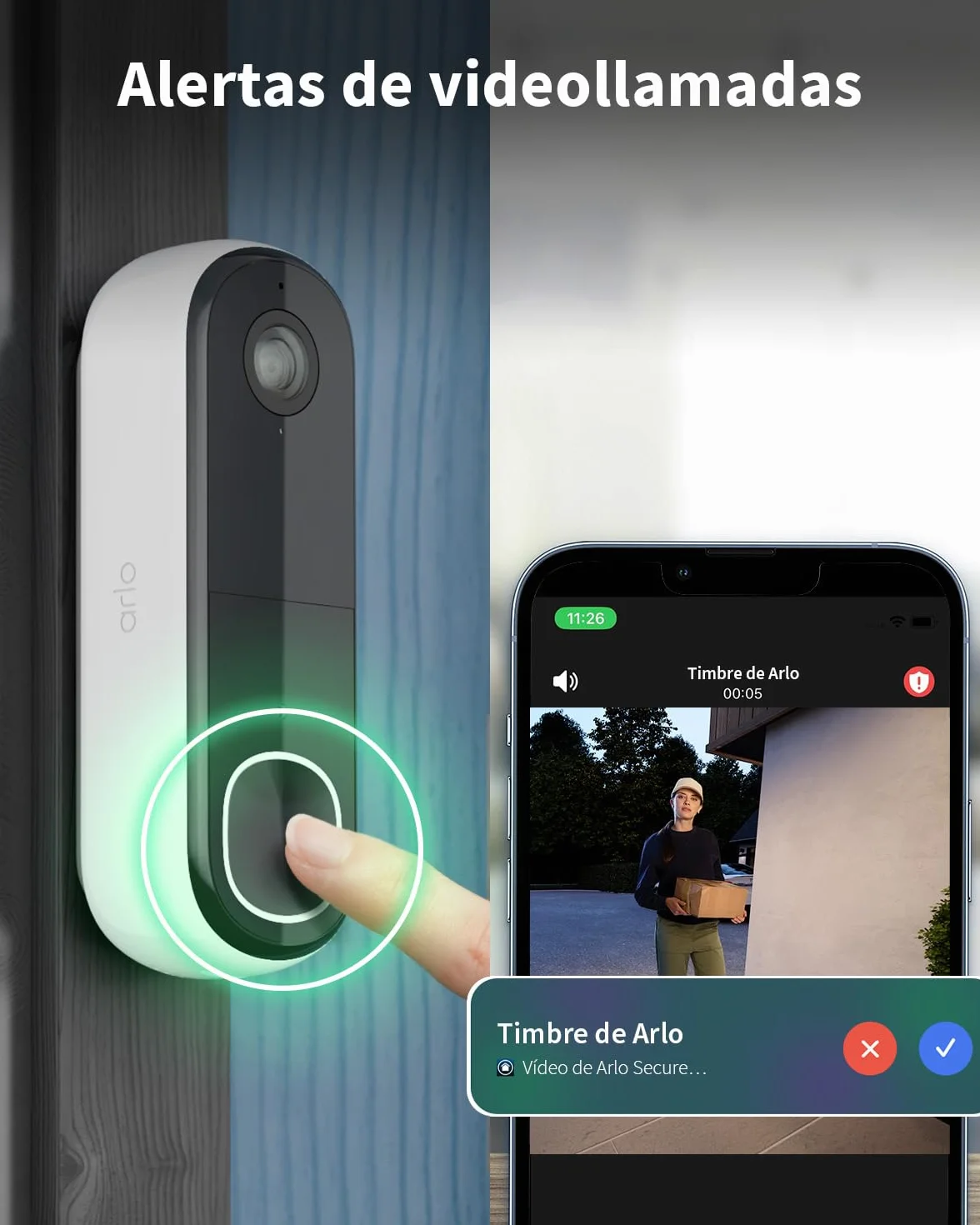 Arlo Essential FHD Videoportero WiFi, Cámara Exterior con Timbre, Detector de Movimiento, Visión Nocturna, Audio Bidireccional, Blanca