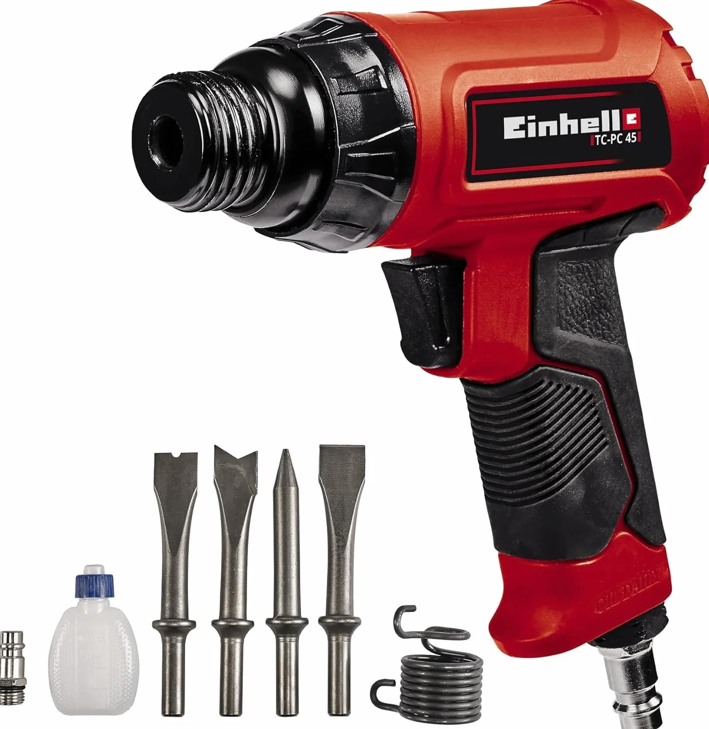 Einhell Cinceladora neumática TC-PC 45 (para trabajos en piedra y metal, incluye juego de cinceles de 120 mm de 4 piezas, botella de aceite, boquilla, muelle tensor)