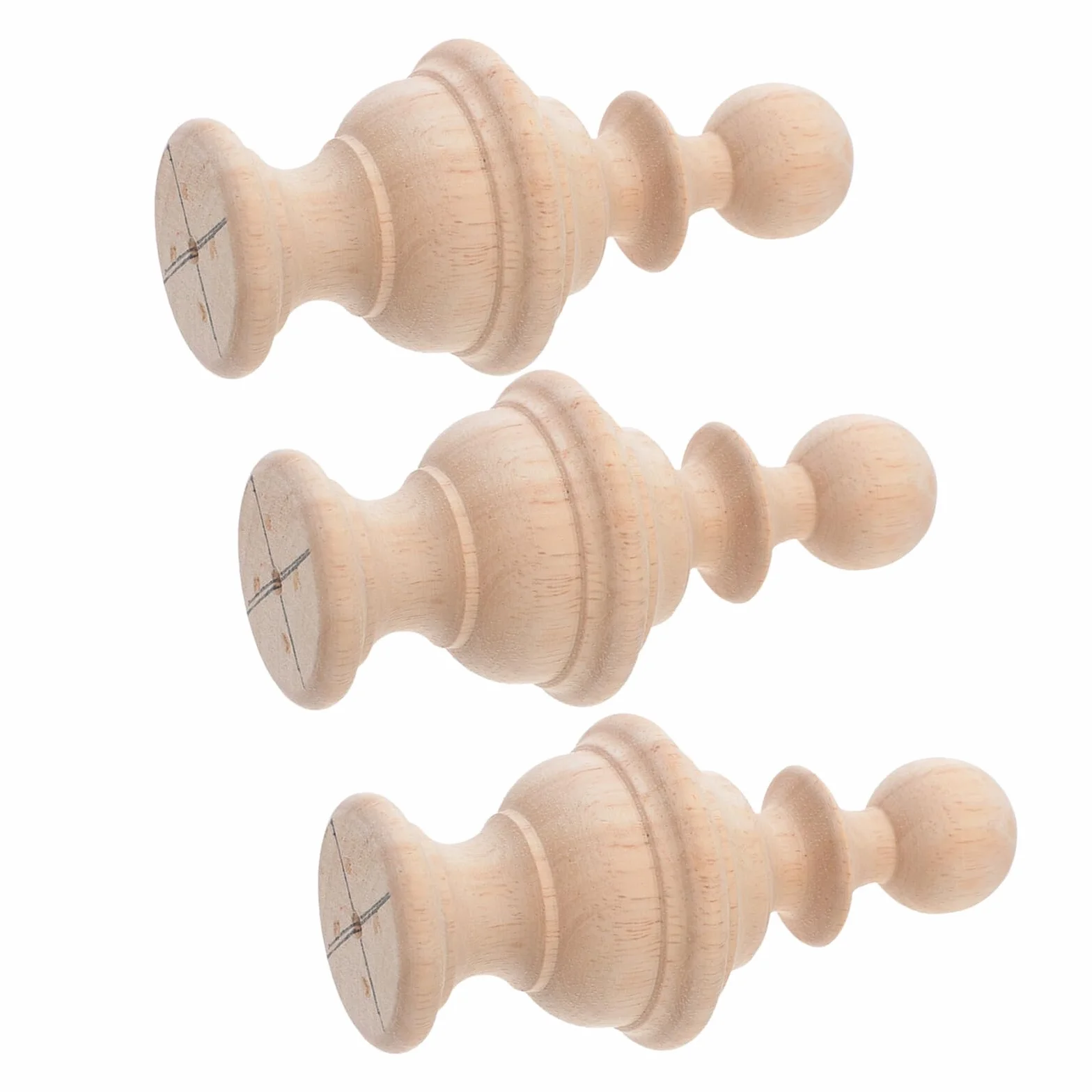 WOONEKY Remates Decorativos de Madera Resistentes Acabado Natural 3 Piezas para Postes de Cama y Barandillas de Escalera para Decoración Hogareña
