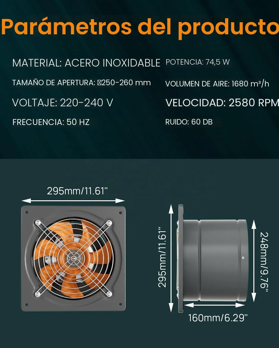 HG Power Ventilador extractor 250 mm 1680 m³/h silencioso válvula retorno enchufe europeo